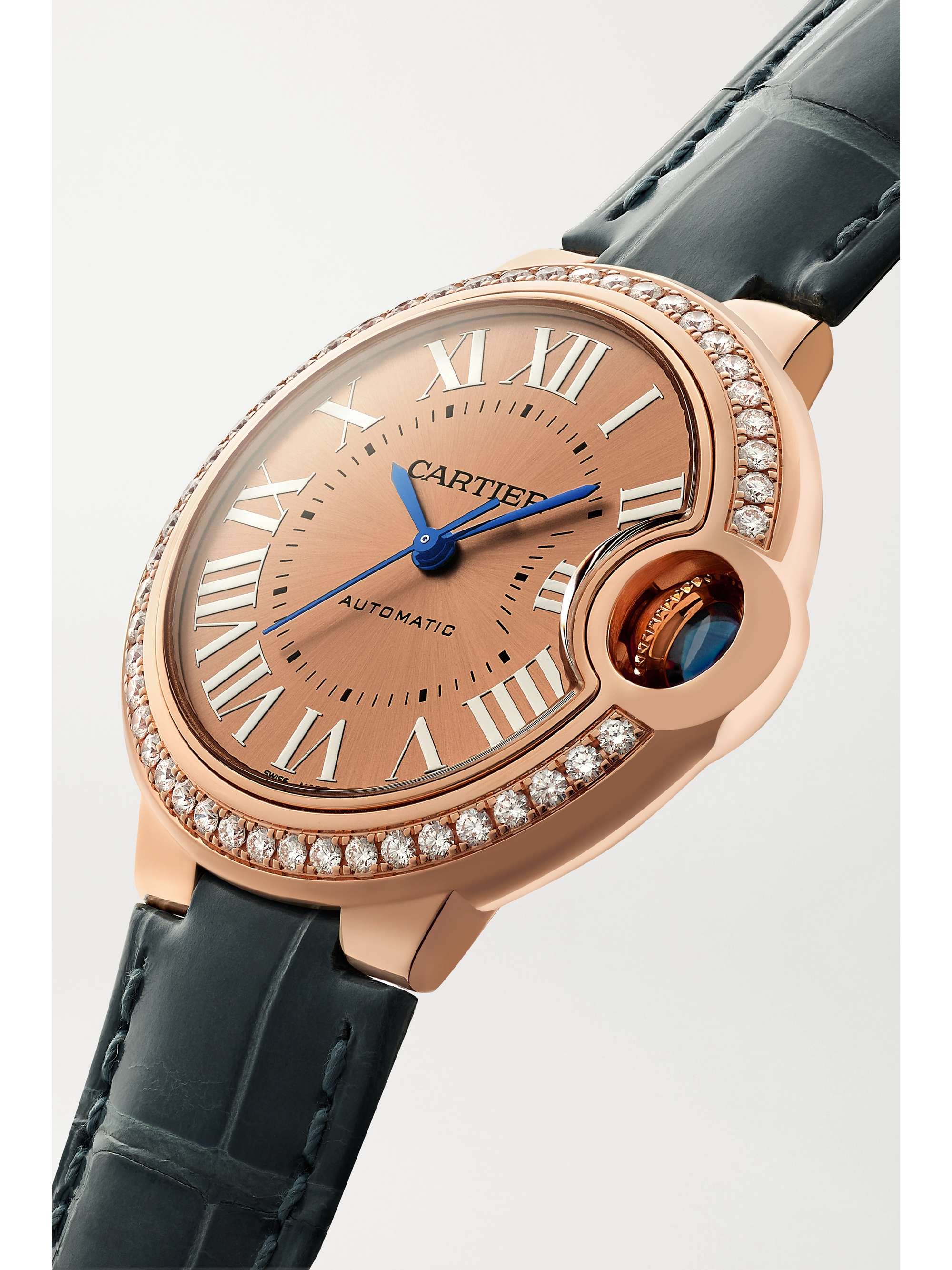 CARTIER Ballon Bleu de Cartier Automatic 33mm 18-karat rose gold, alligator and diamond watch