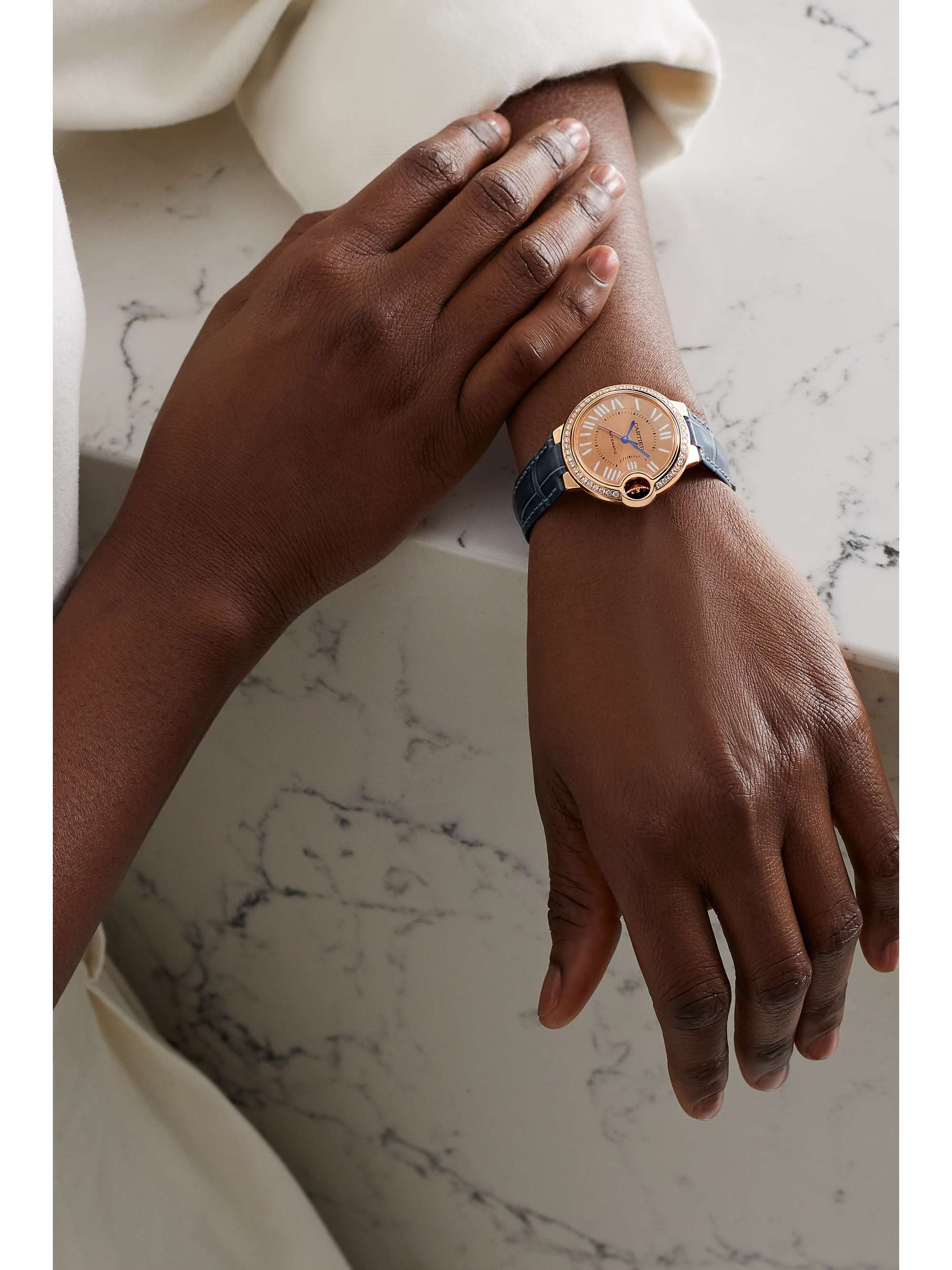 CARTIER Ballon Bleu de Cartier Automatic 33mm 18-karat rose gold, alligator and diamond watch