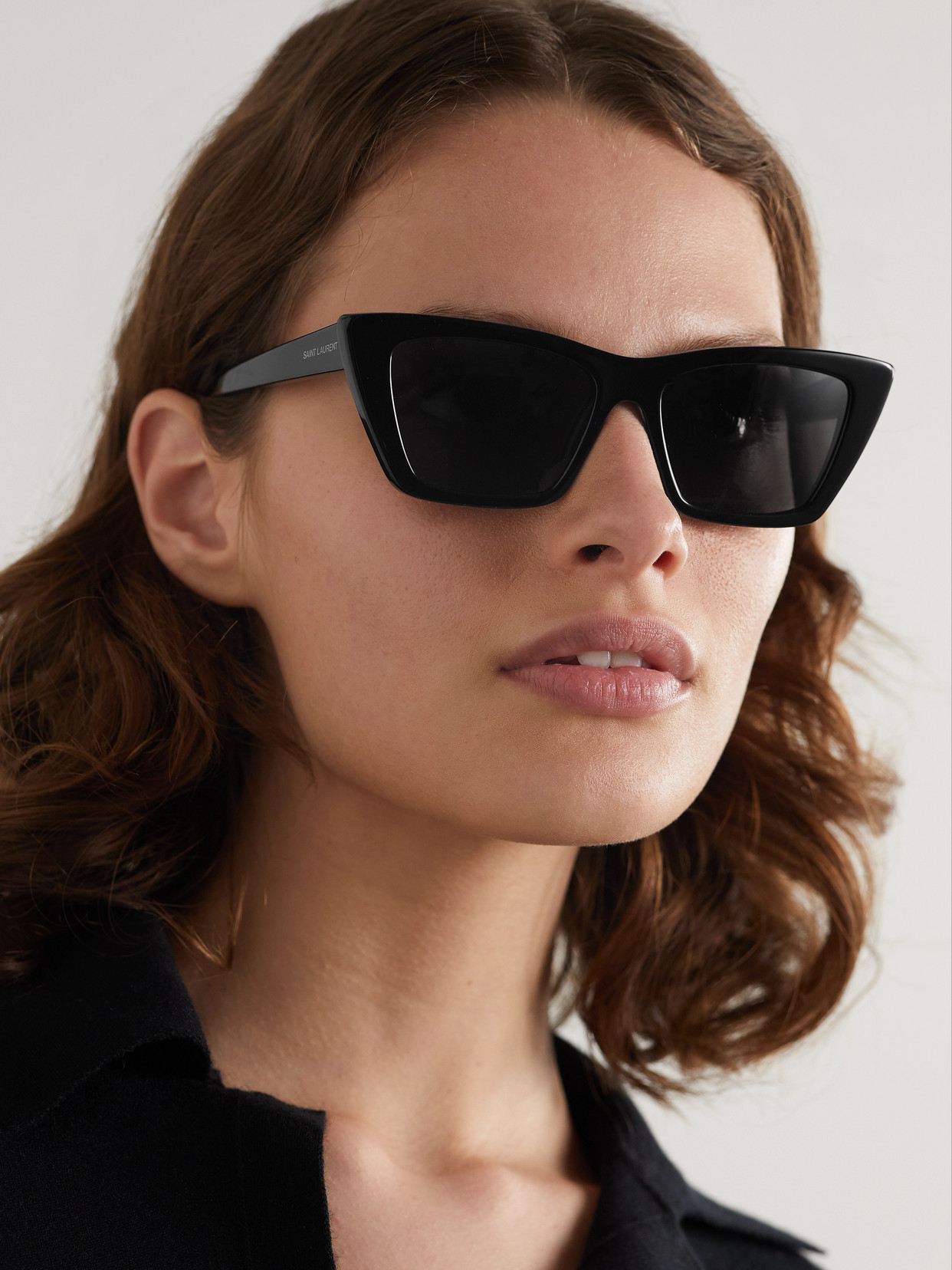 Shop Saint Laurent Mica Cat-eye Acetate Sunglasses In Black