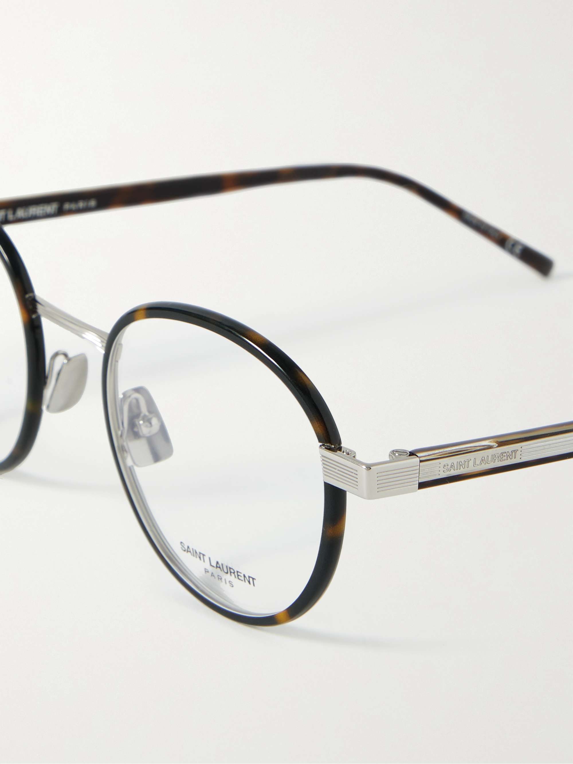 SAINT LAURENT EYEWEAR Round-frame tortoiseshell acetate and silver-tone optical glasses