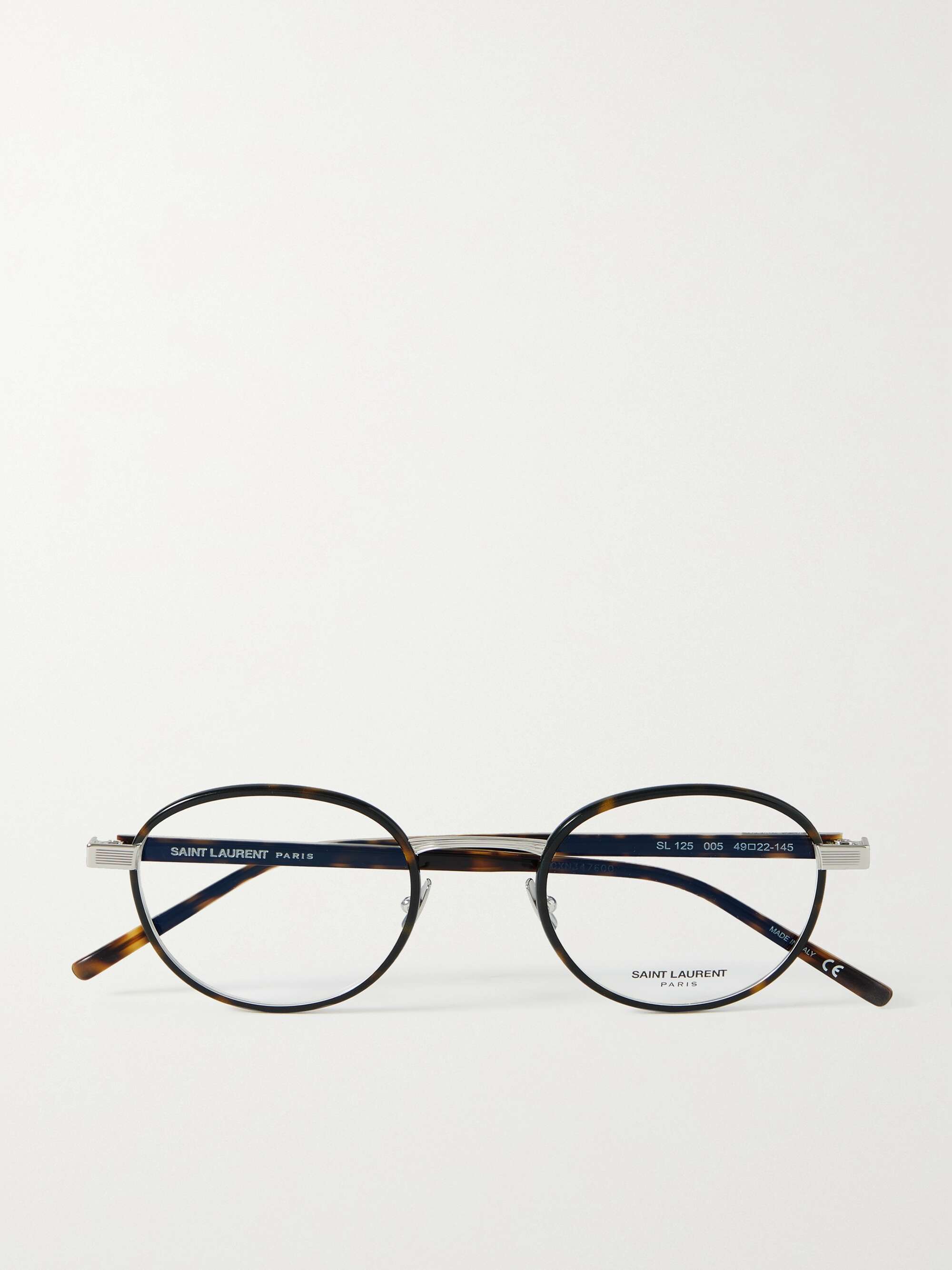 Round-frame tortoiseshell acetate and silver-tone optical glasses