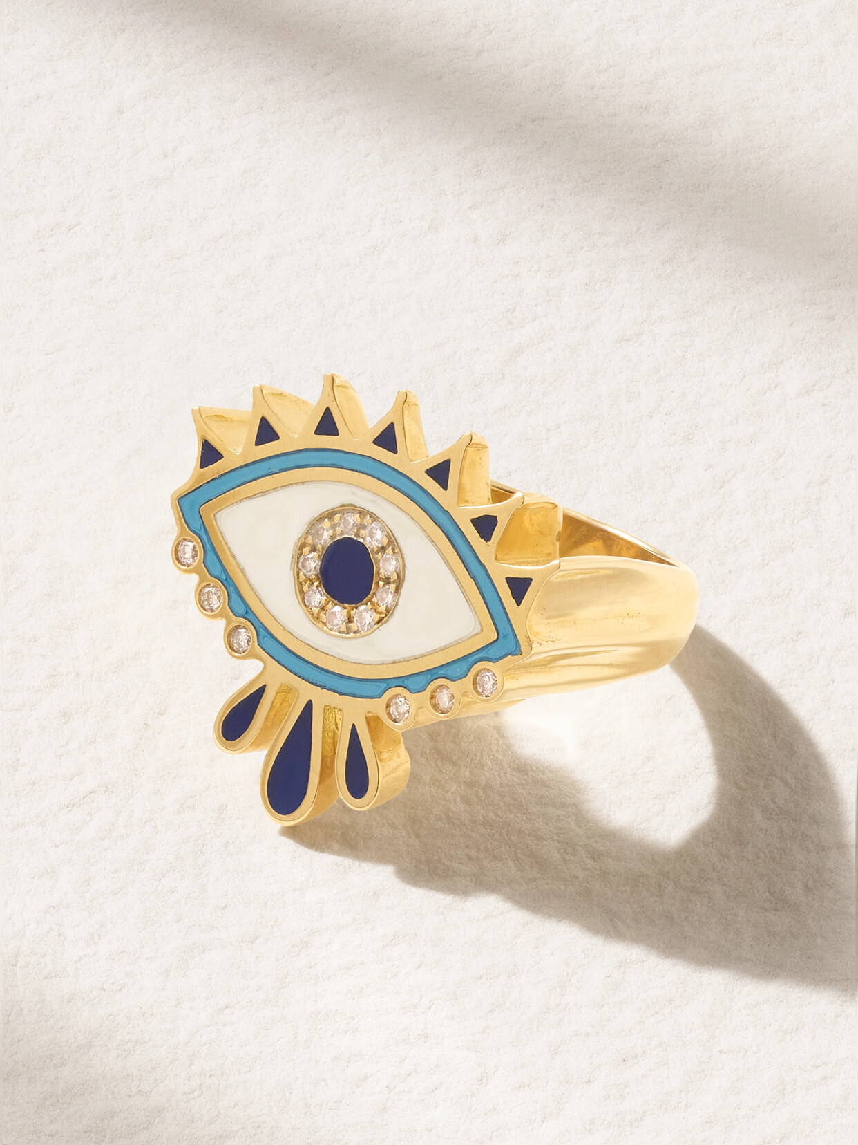 Shop L'atelier Nawbar Queen Eye 18-karat Gold, Enamel And Diamond Pinky Ring