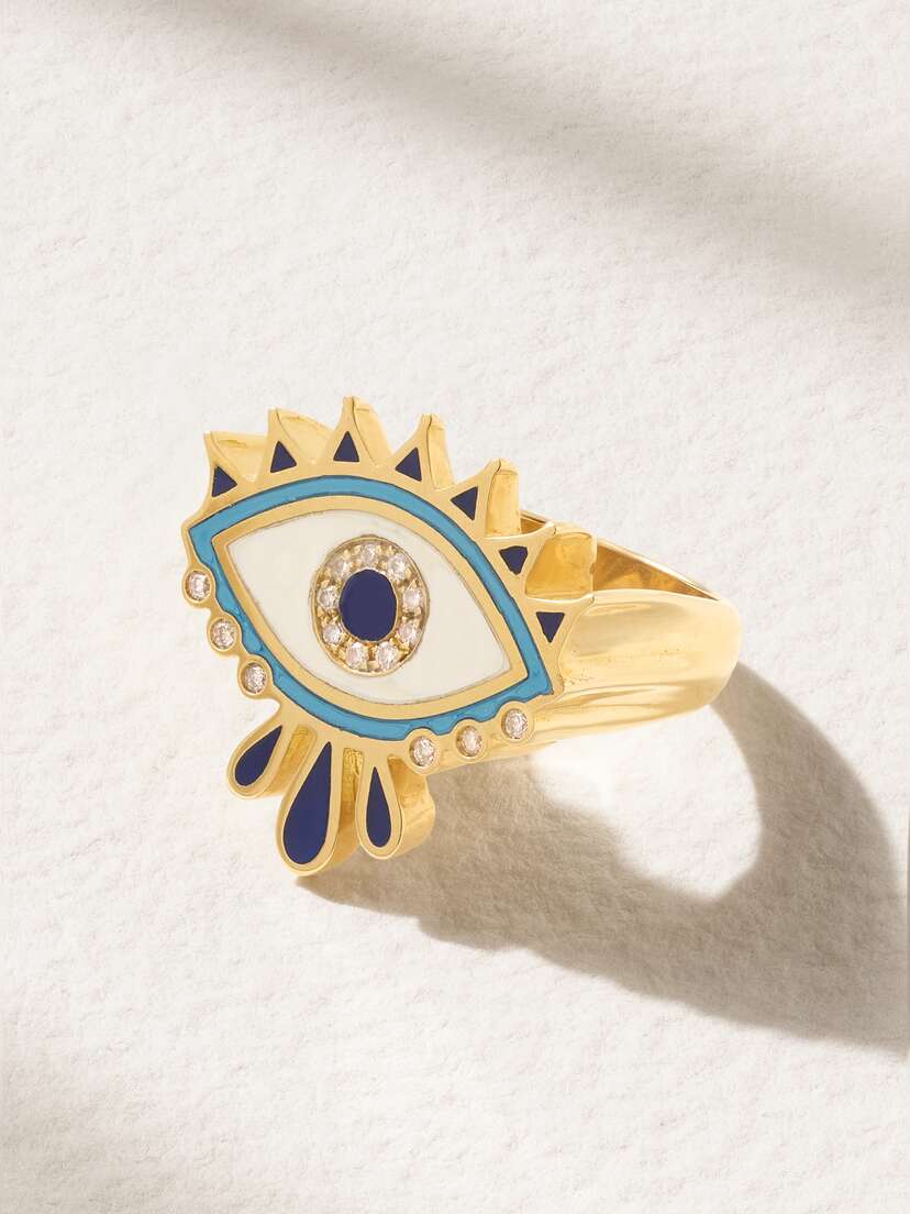 L’Atelier Nawbar Queen Eye 18-karat Gold, Enamel And Diamond Pinky Ring