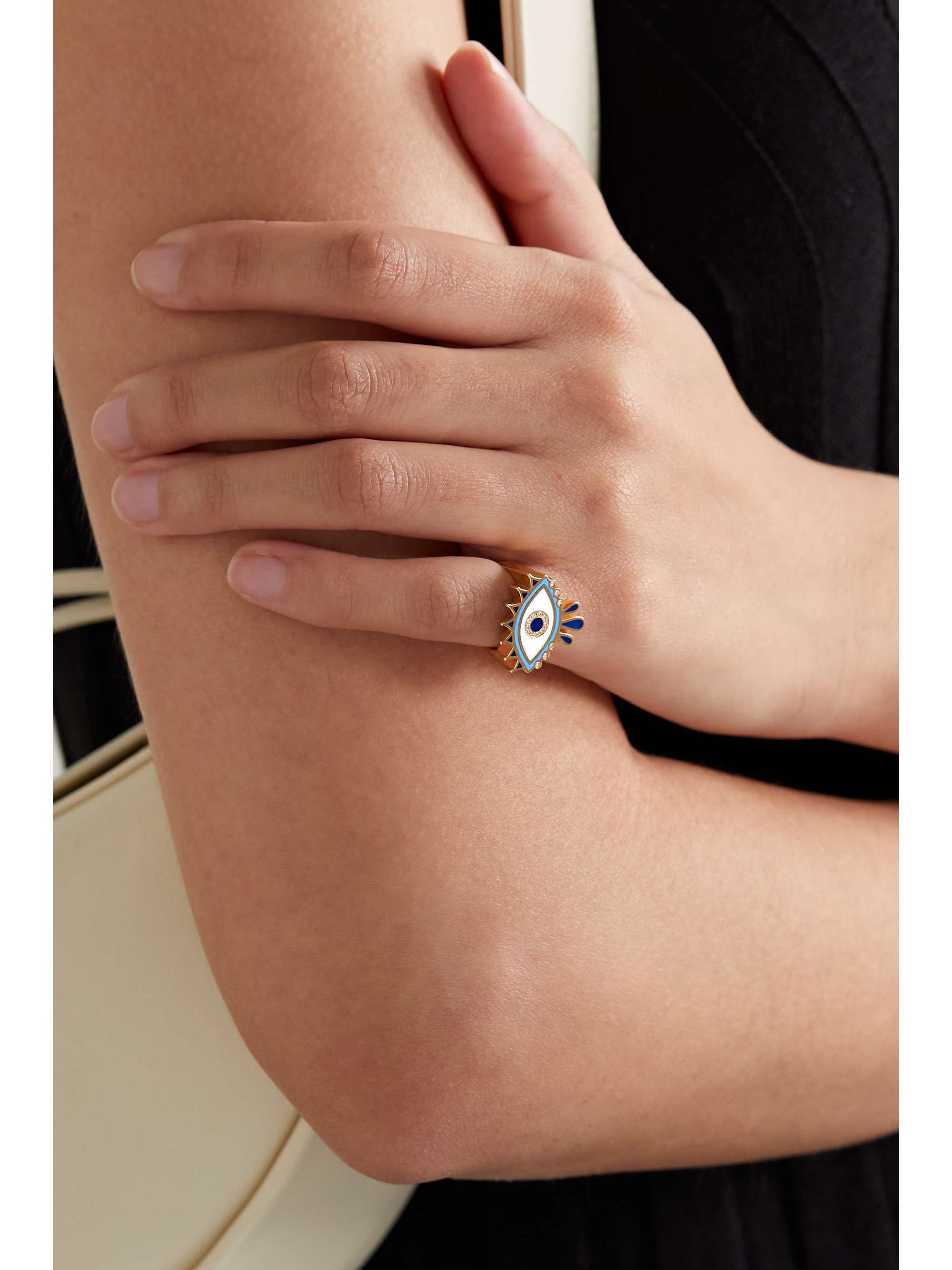 L'ATELIER NAWBAR Queen Eye 18-karat gold, enamel and diamond pinky ring