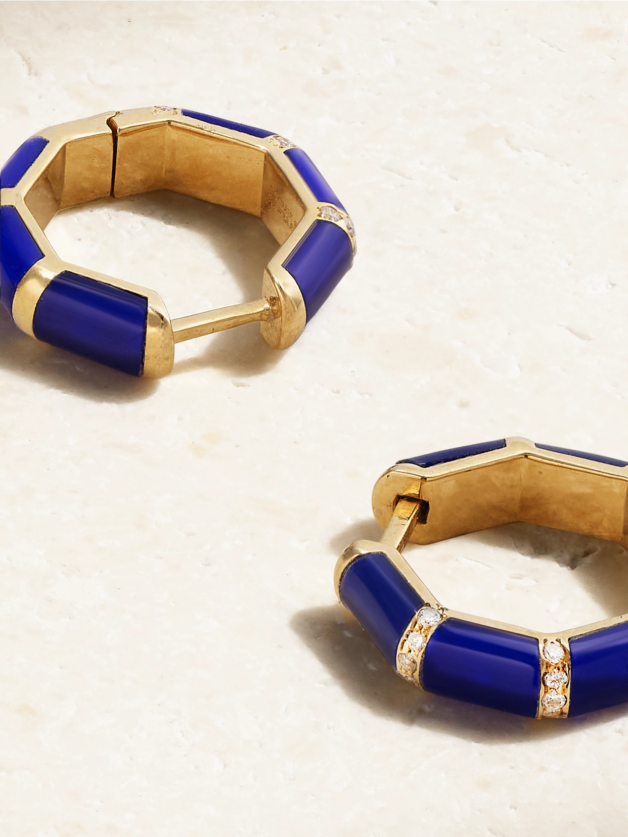 L'atelier Nawbar Bamboo 18-karat Gold, Lapis Lazuli And Diamond Hoop Earrings In Gold