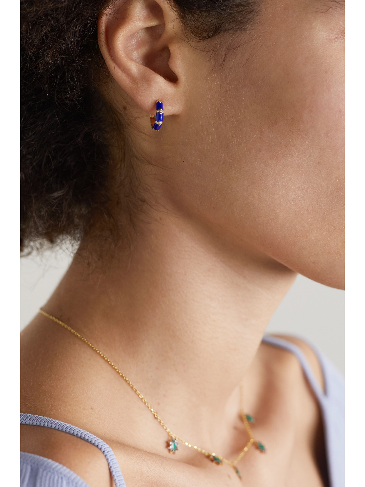 L'atelier Nawbar Bamboo 18-karat Gold, Lapis Lazuli And Diamond Hoop Earrings In Gold