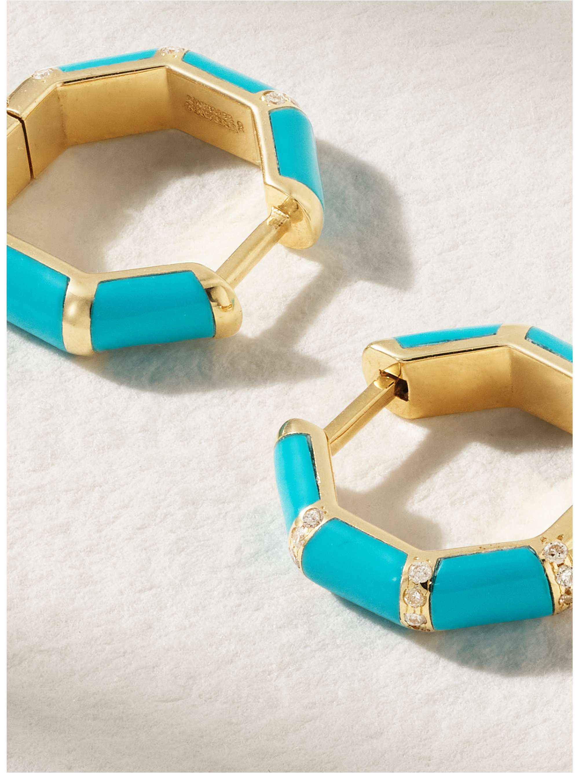 L'ATELIER NAWBAR Bamboo 18-karat gold, turquoise and diamond hoop earrings