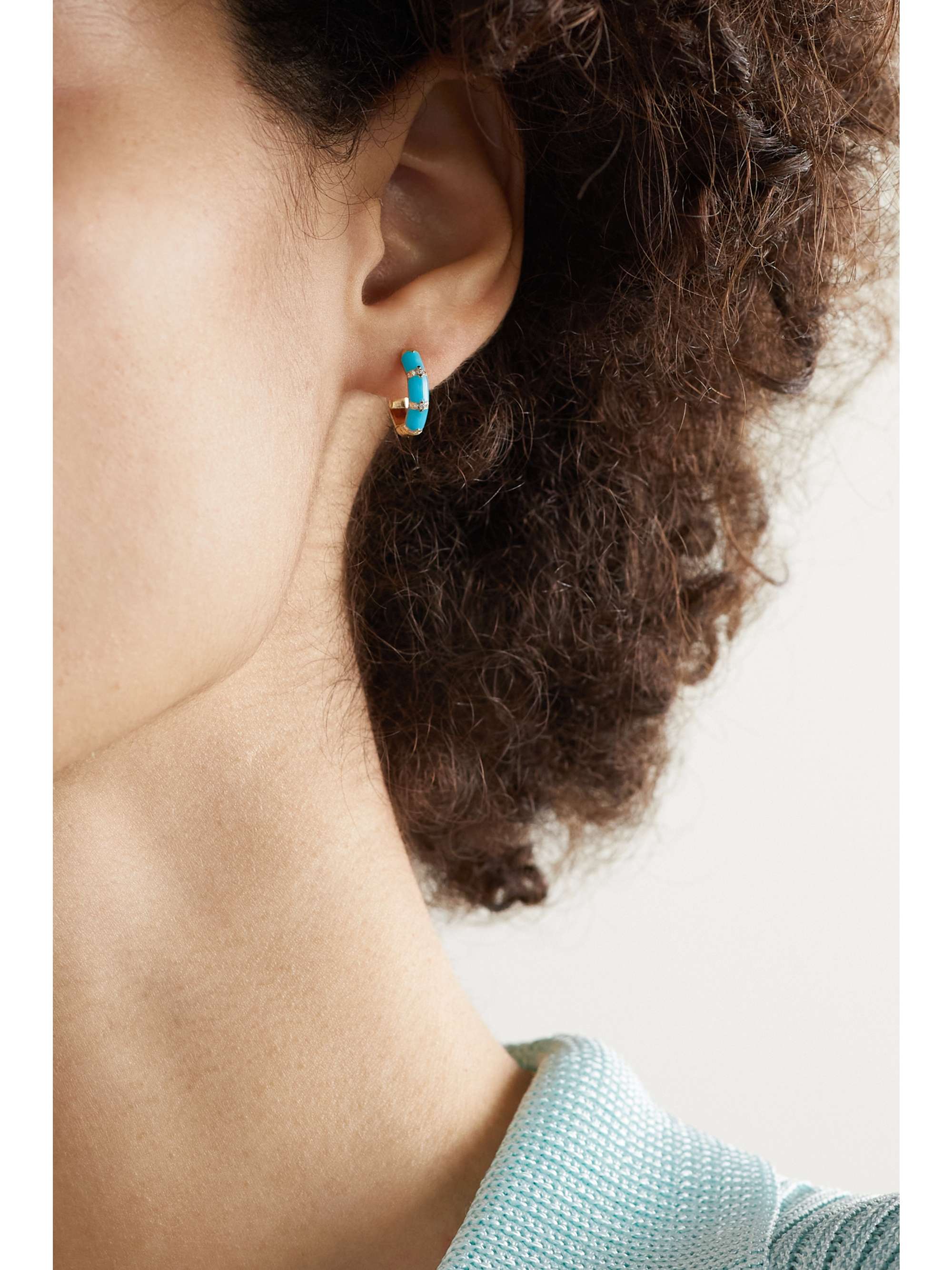 L'ATELIER NAWBAR Bamboo 18-karat gold, turquoise and diamond hoop earrings