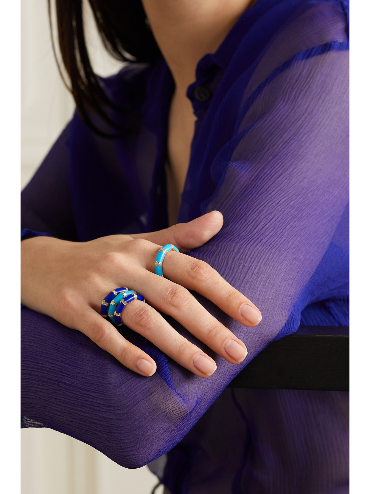 Shop L'atelier Nawbar Bamboo 18-karat Gold, Lapis Lazuli And Diamond Ring