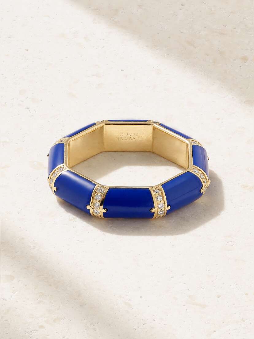 L’Atelier Nawbar Bamboo 18-karat Gold, Lapis Lazuli And Diamond Ring