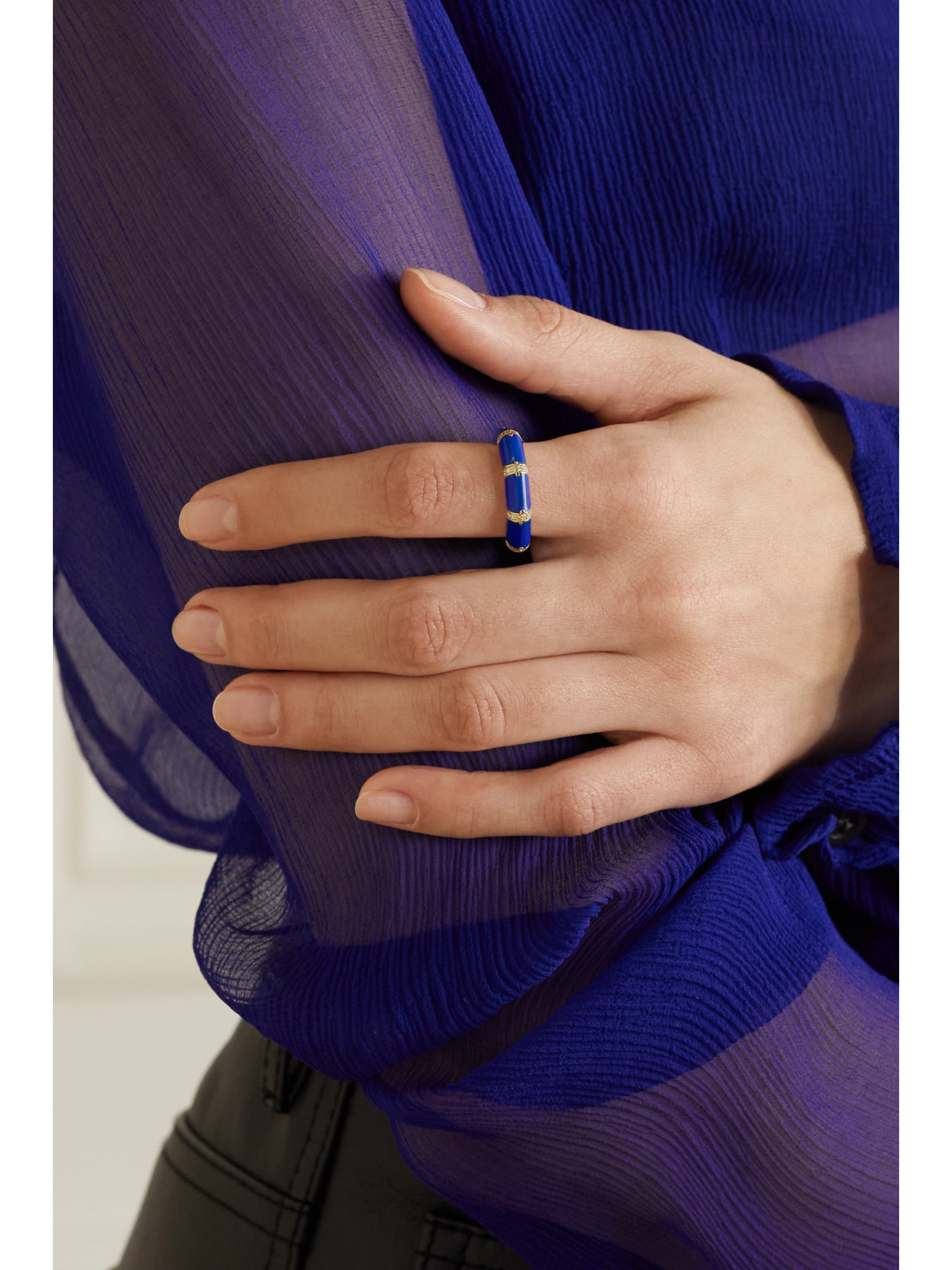 Shop L'atelier Nawbar Bamboo 18-karat Gold, Lapis Lazuli And Diamond Ring