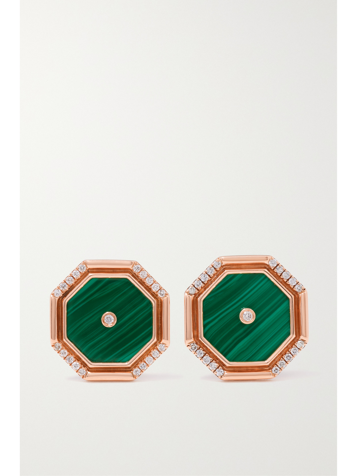 L'Atelier Nawbar - 18-karat Rose Gold, Malachite And Diamond Earrings - Green