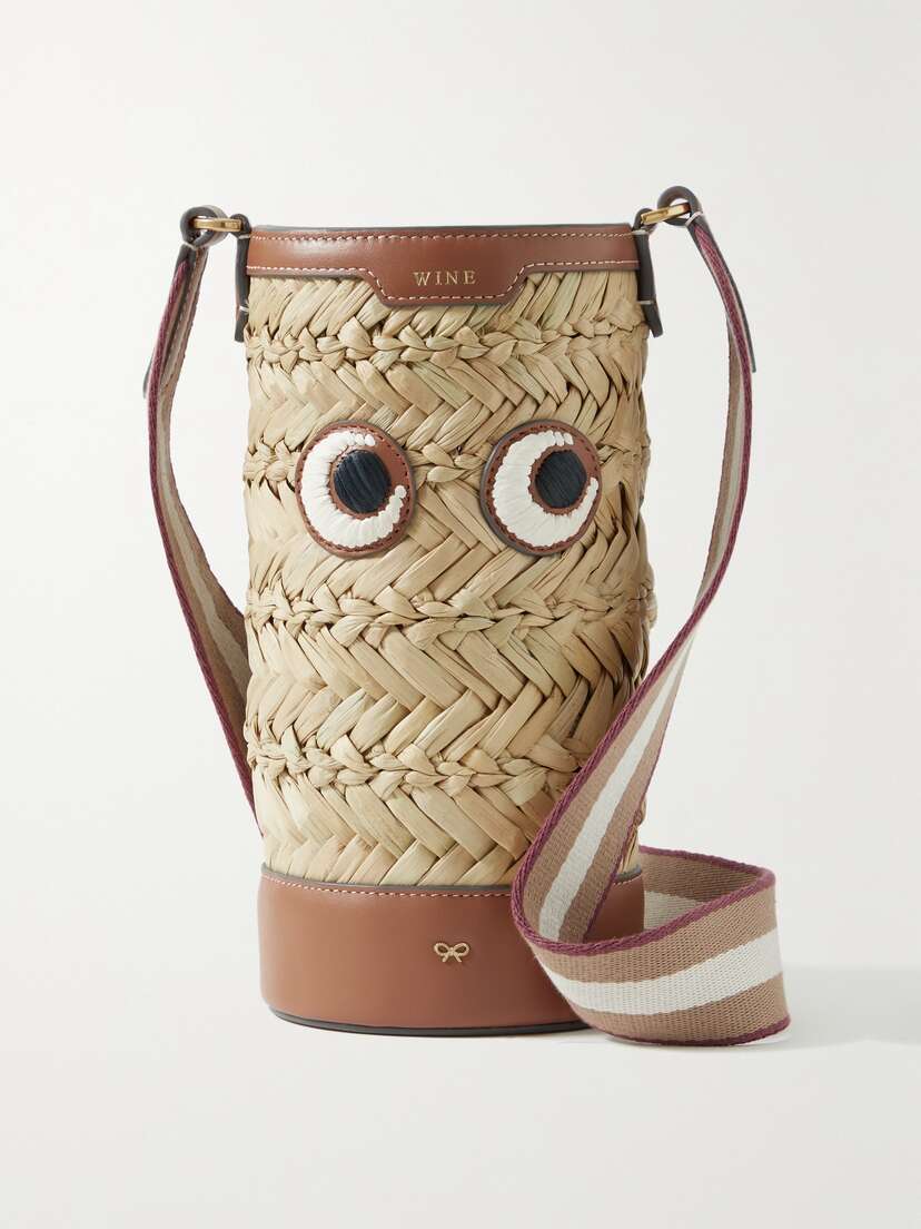 Anya Hindmarch Eyes Leather-trimmed Straw Wine Bottle Holder