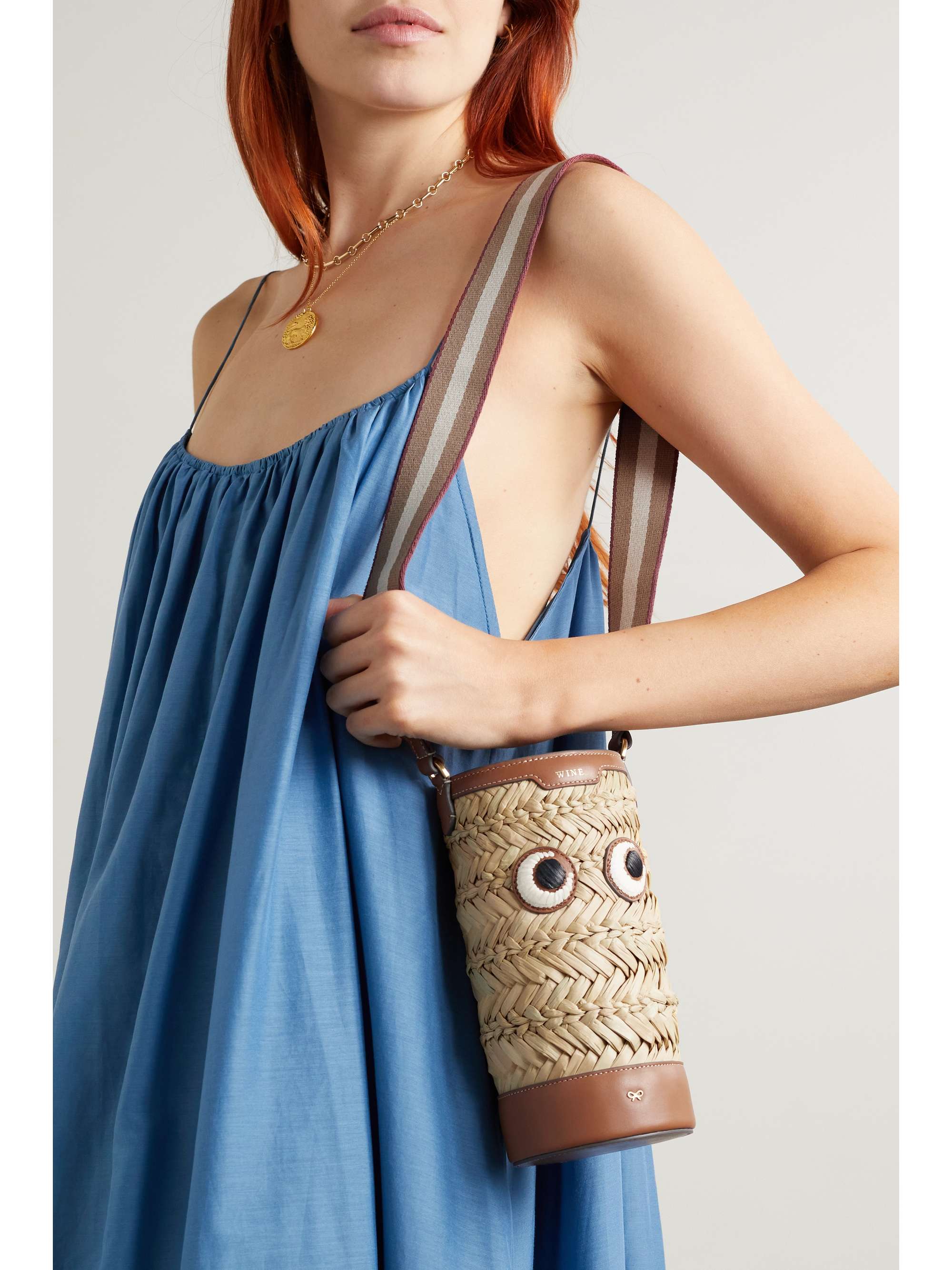 ANYA HINDMARCH Eyes Weinflaschenhalter aus Stroh und Leder