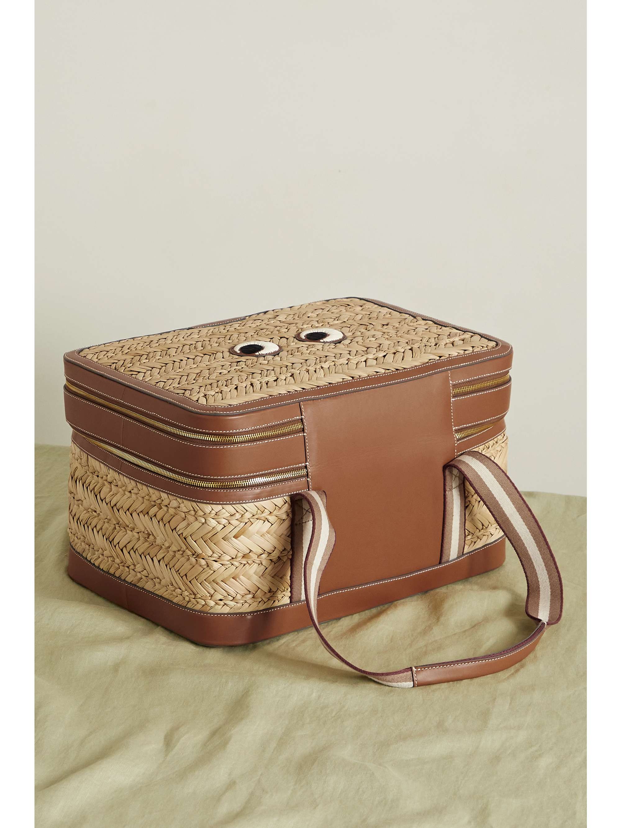 ANYA HINDMARCH Eyes leather-trimmed straw picnic set