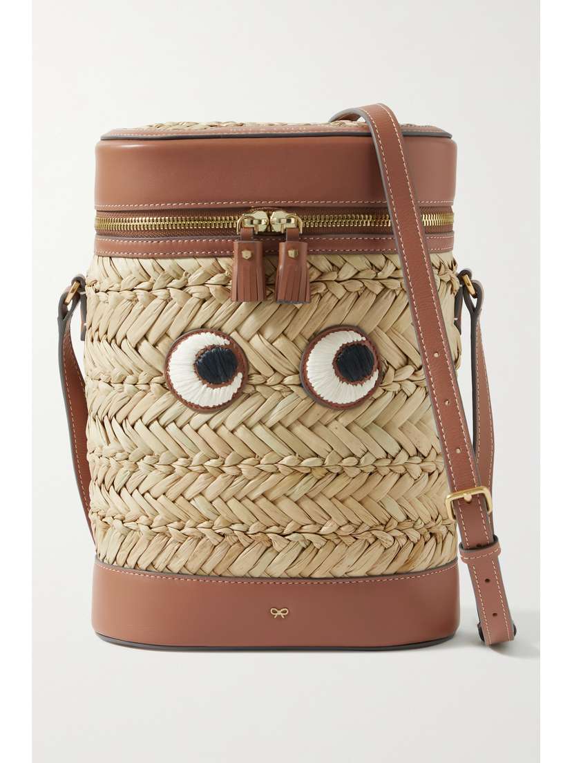 Anya Hindmarch Eyes Leather-trimmed Straw Shoulder Bag