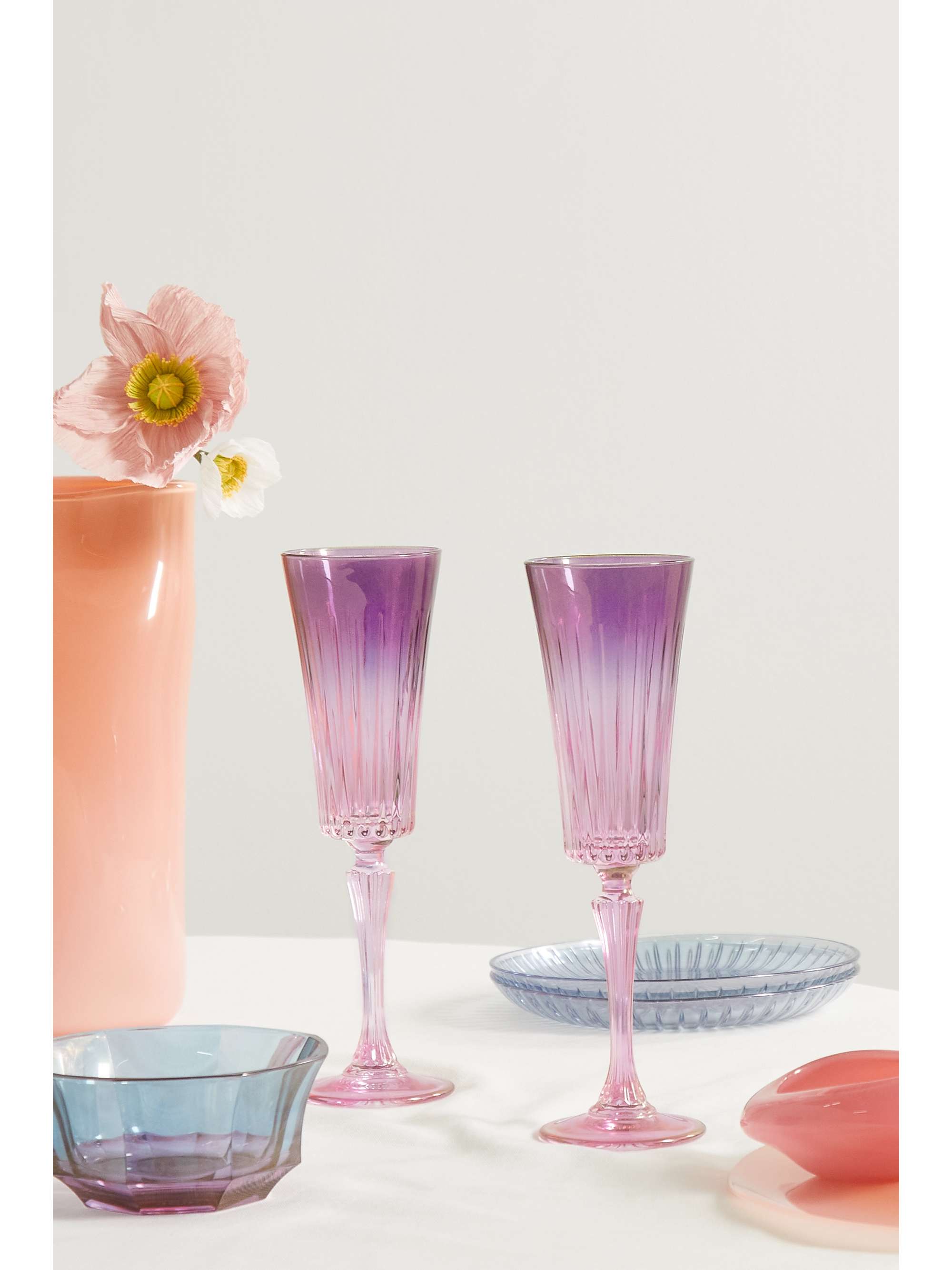 LUISA BECCARIA Set de deux flûtes à champagne en verre irisé à effet dégradé