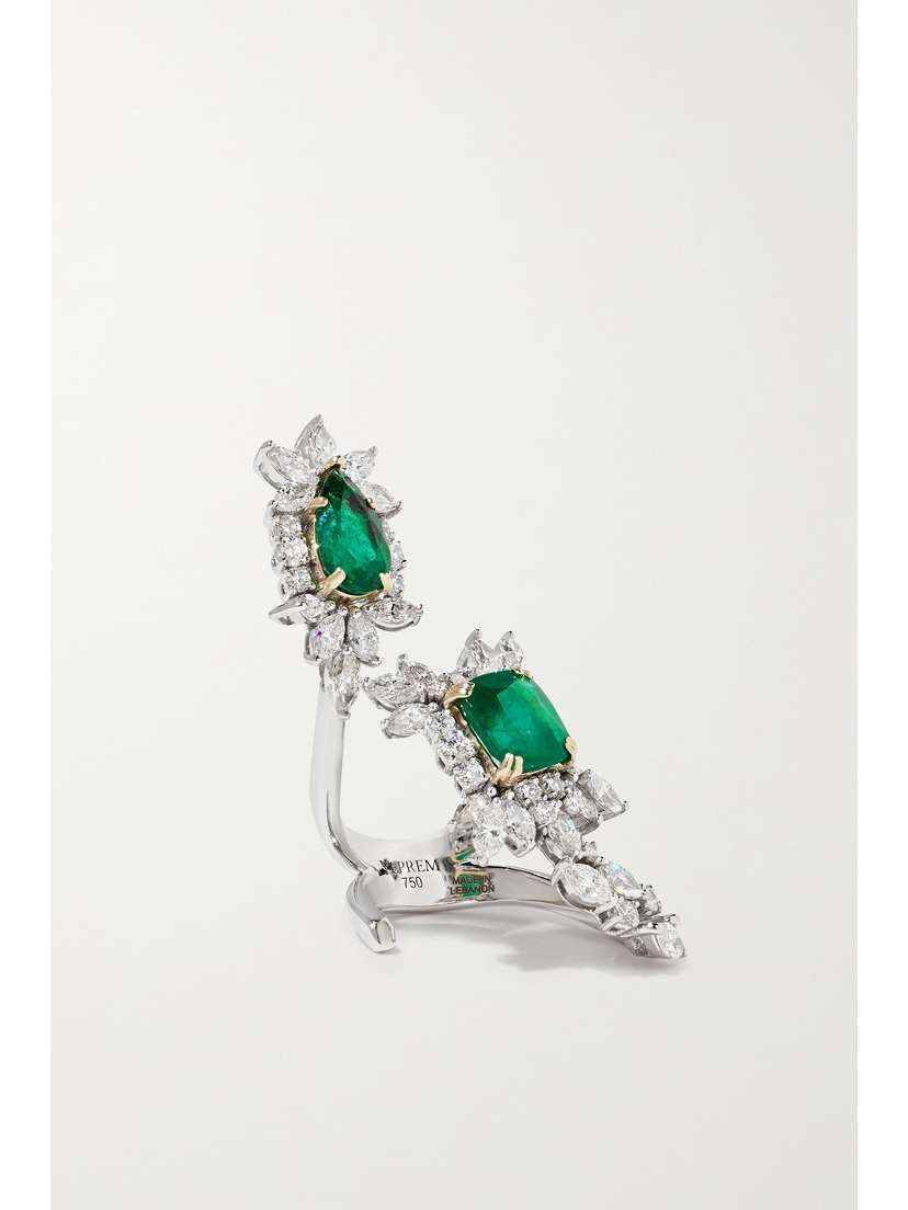 YEPREM 18-karat White And Yellow Gold, Diamond And Emerald Ring