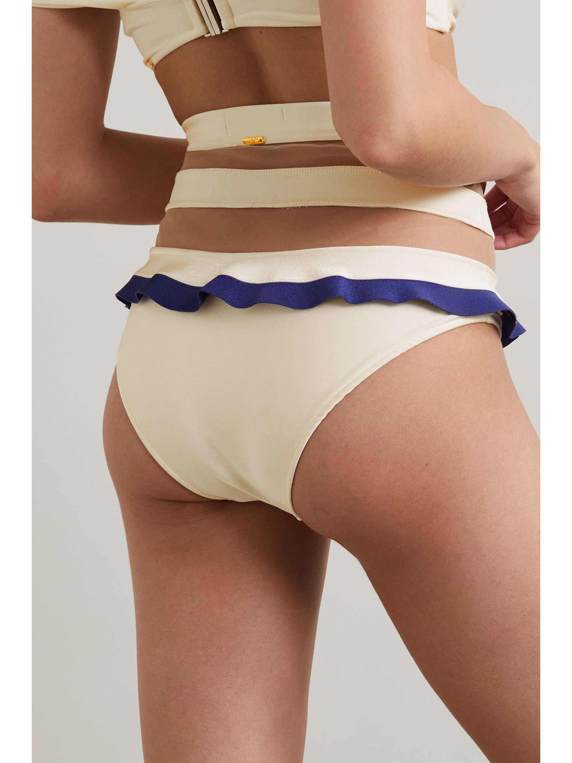 PATBO Tulle-trimmed ruffled bikini briefs