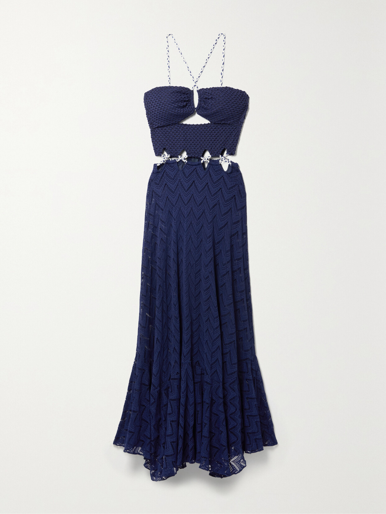 PatBO - Cutout Textured Jersey And Open-knit Maxi Dress - Indigo 22 Awaiting product image