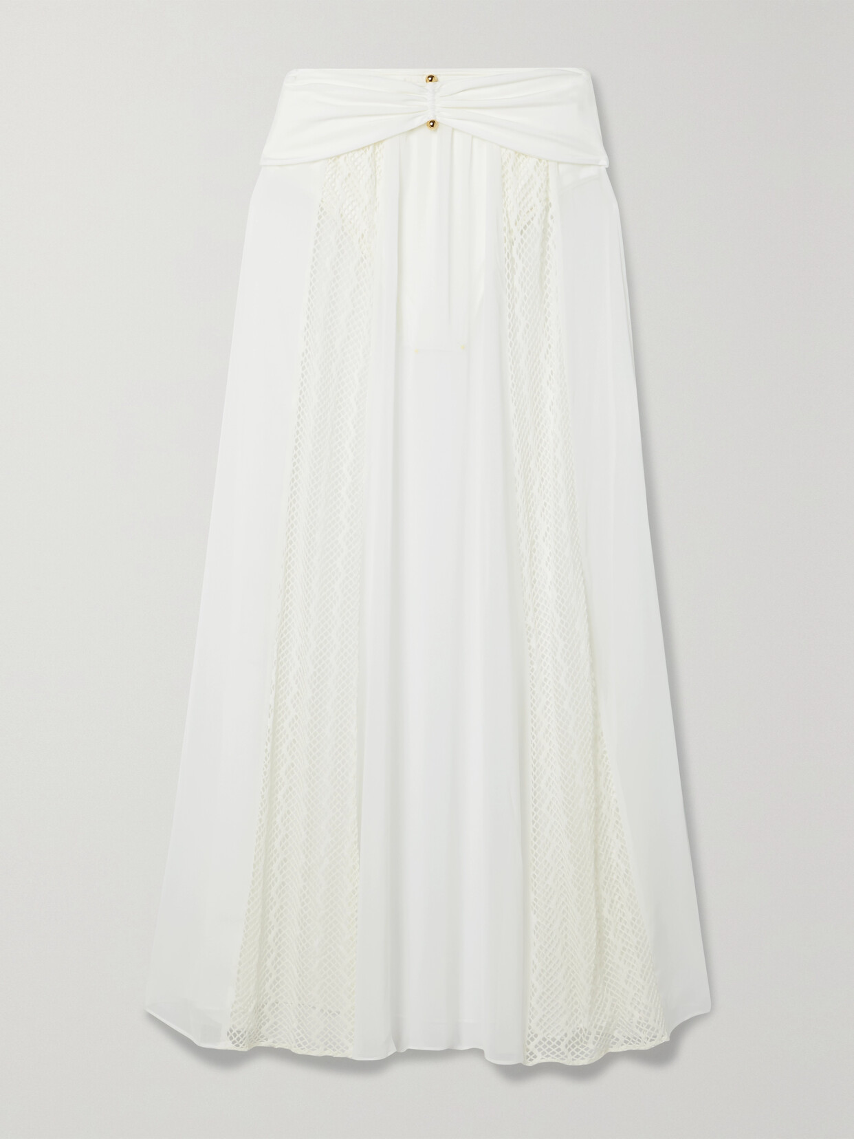 PatBO Embellished Crochet-trimmed Chiffon Maxi Skirt - White