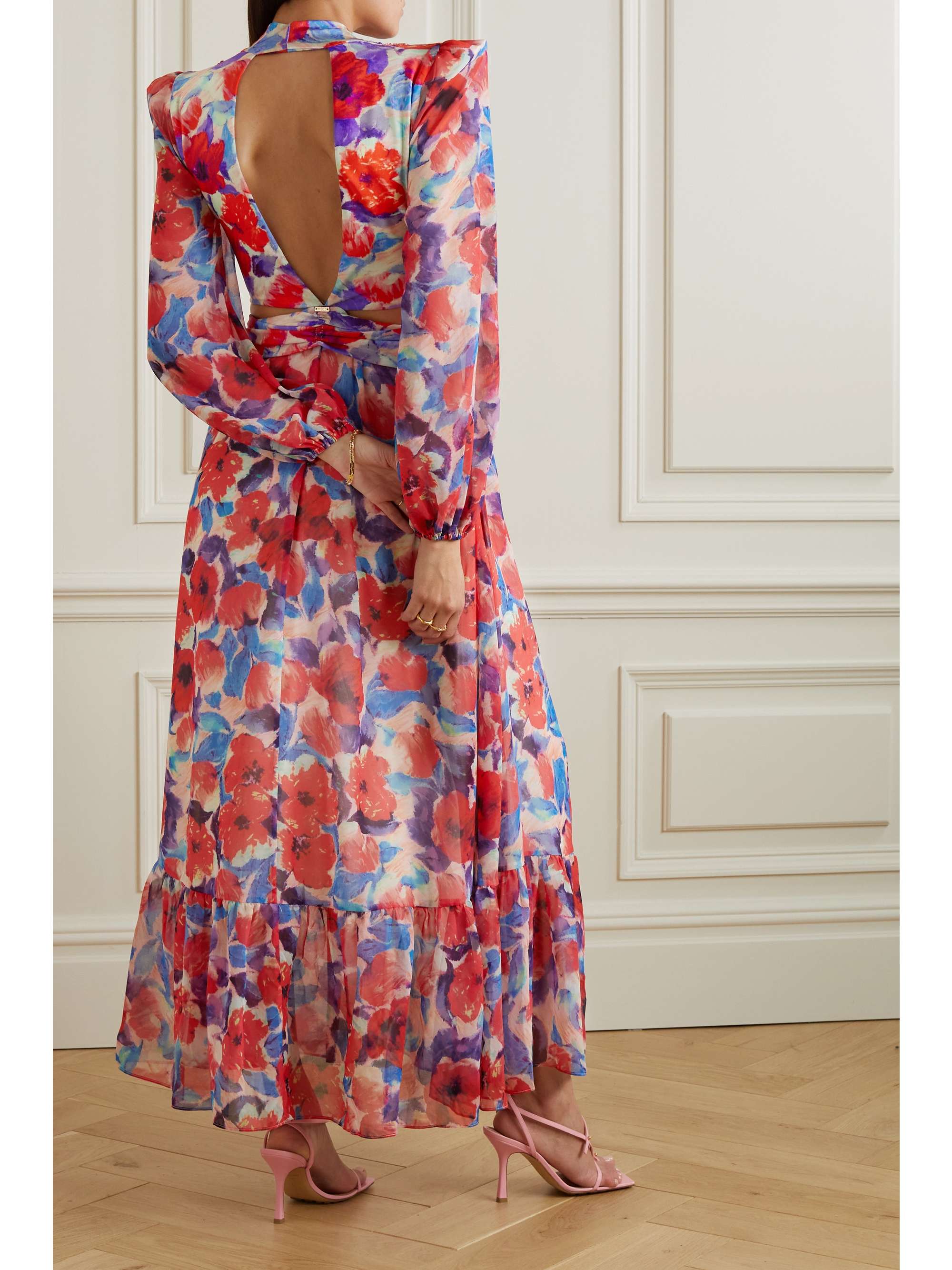 Red Violet cutout floral-print jersey 
