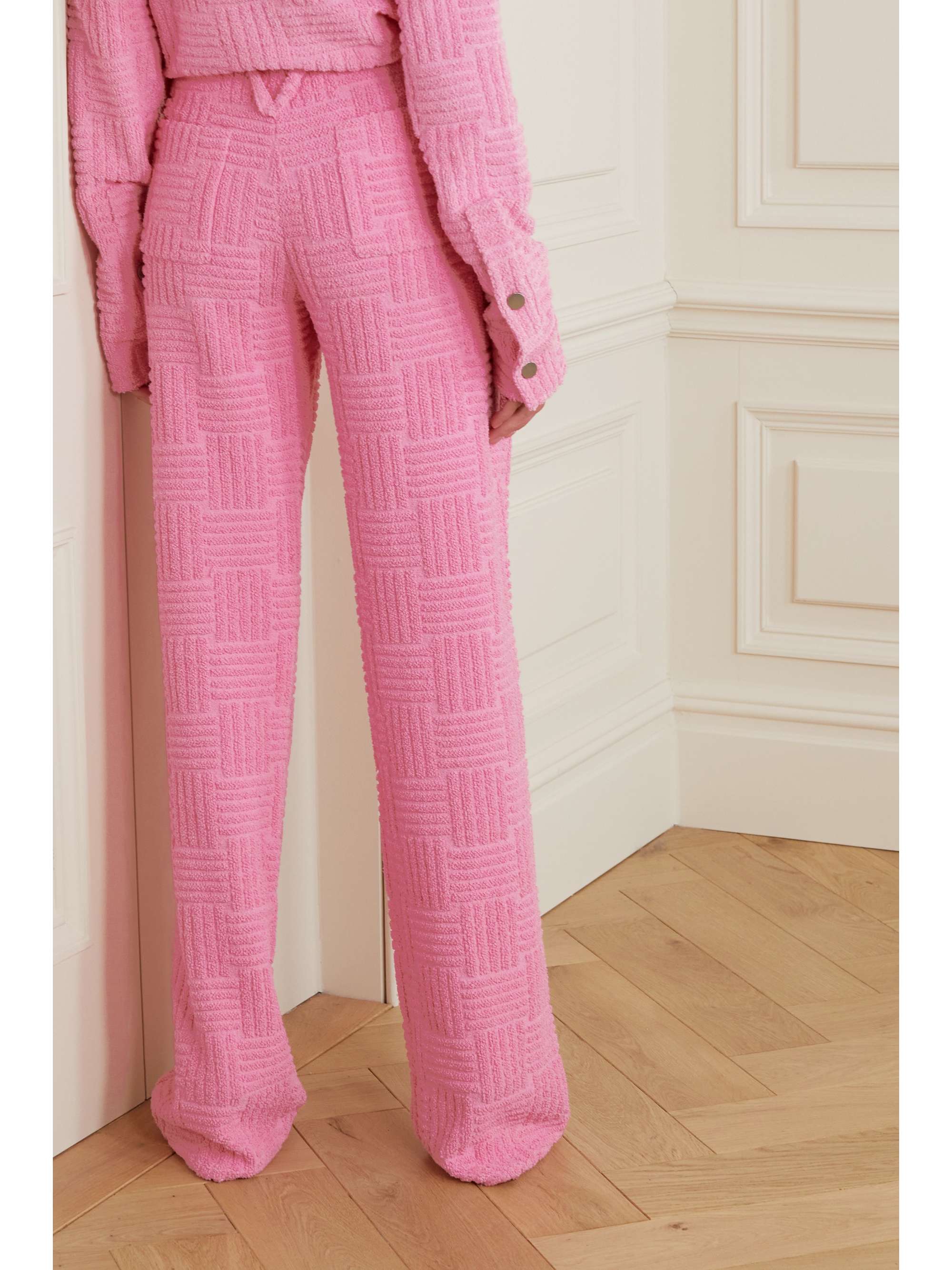 Pink Cotton-blend terry straight-leg 