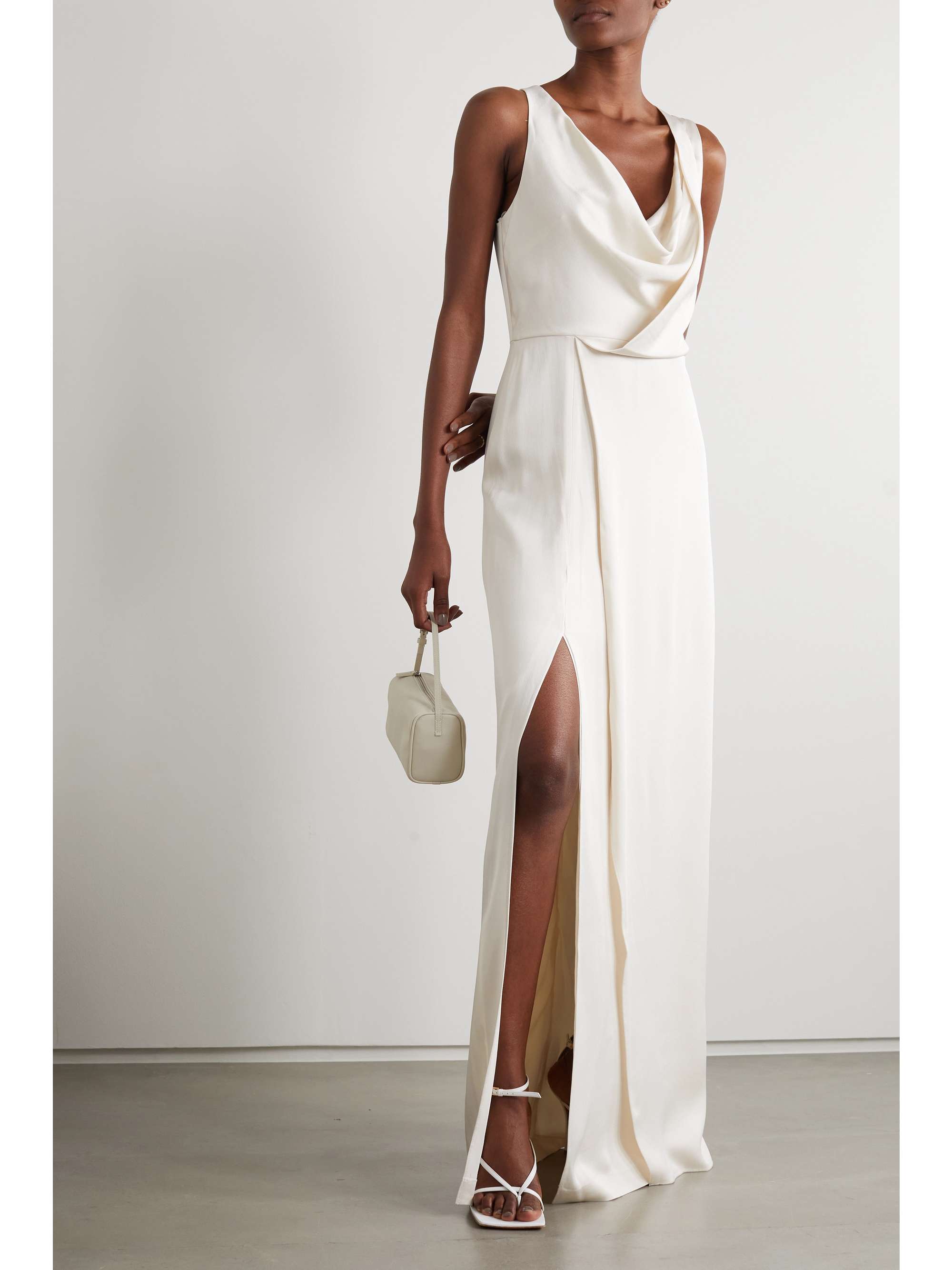 HALSTON Draped hammered-satin gown