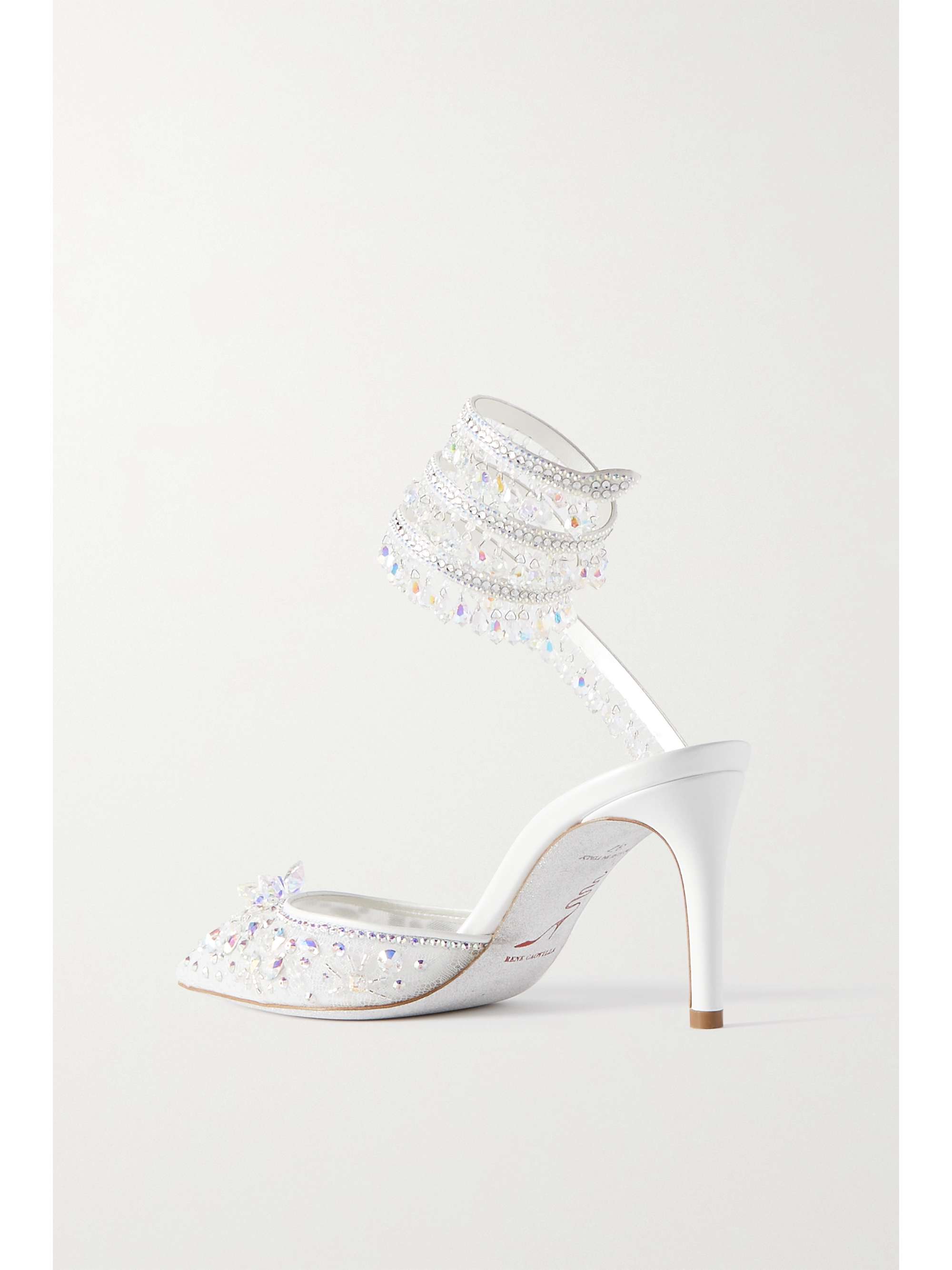 RENÉ CAOVILLA Crystal-embellished lace and leather pumps