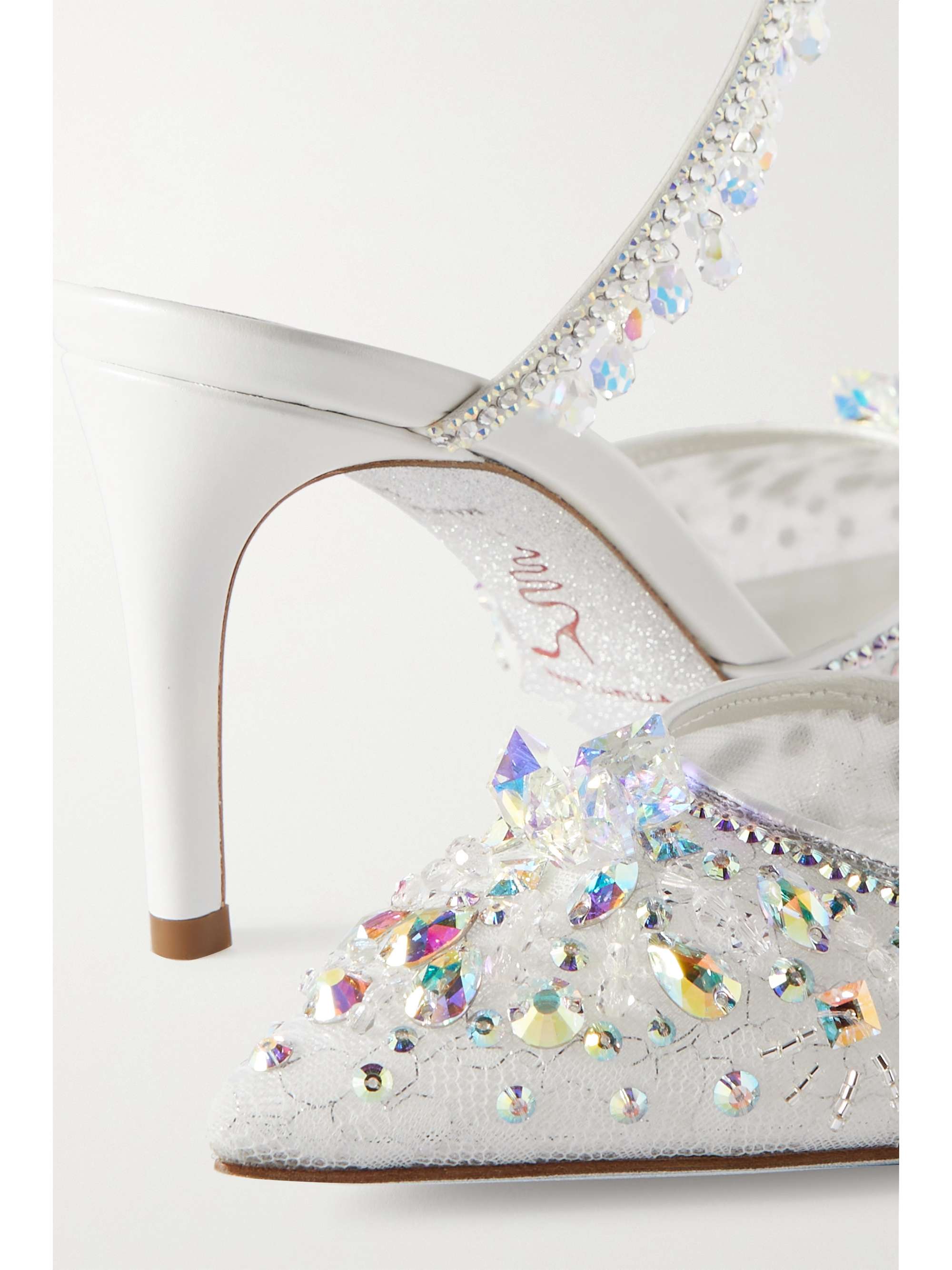 RENÉ CAOVILLA Crystal-embellished lace and leather pumps