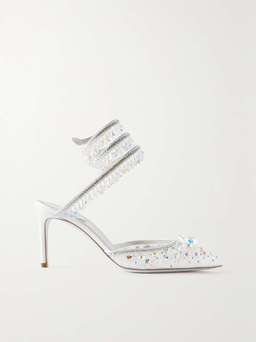 René Caovilla Crystal-embellished Lace And Leather Pumps