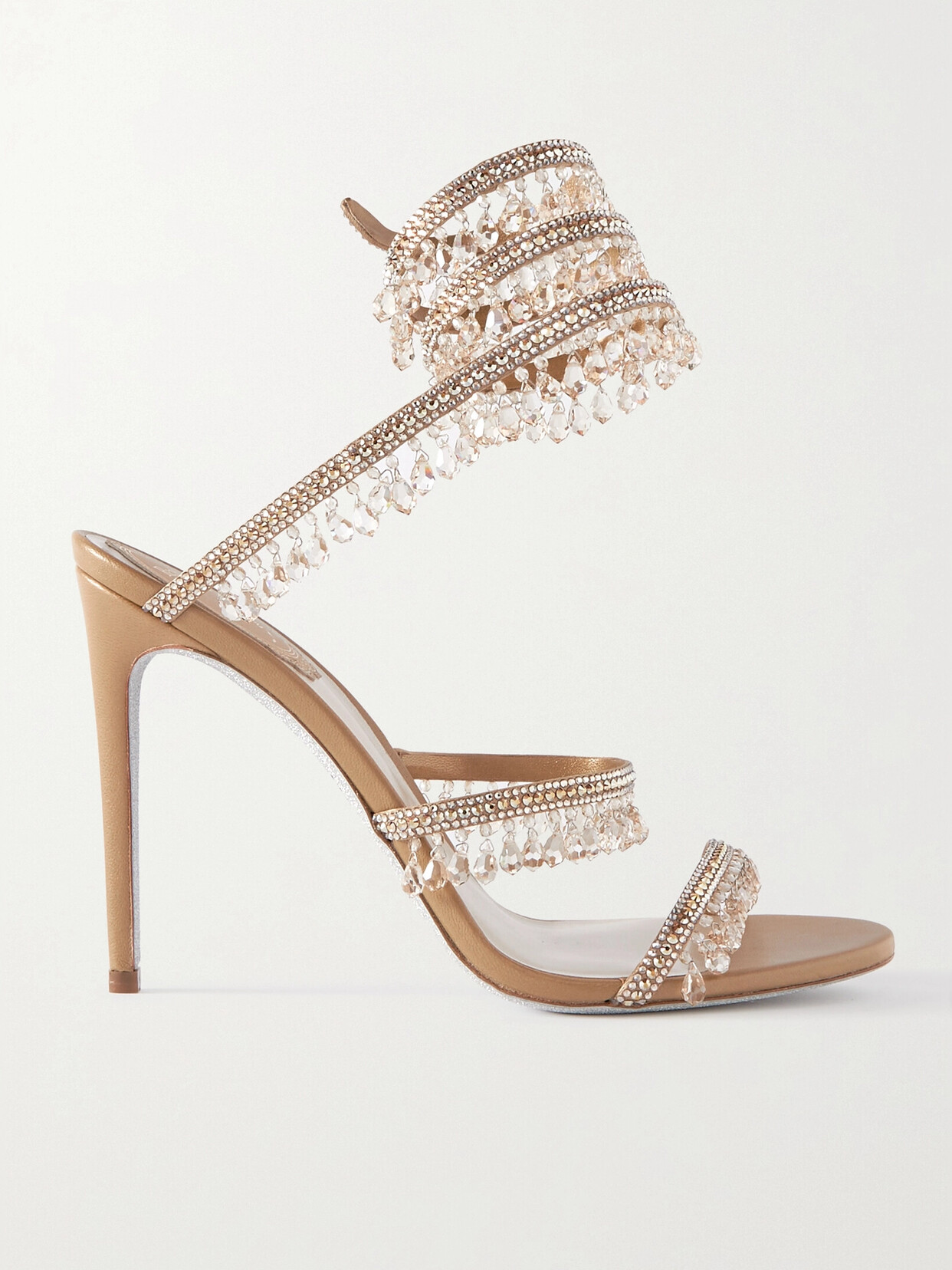 Shop René Caovilla Chandelier Crystal-embellished Leather Sandals In Gold