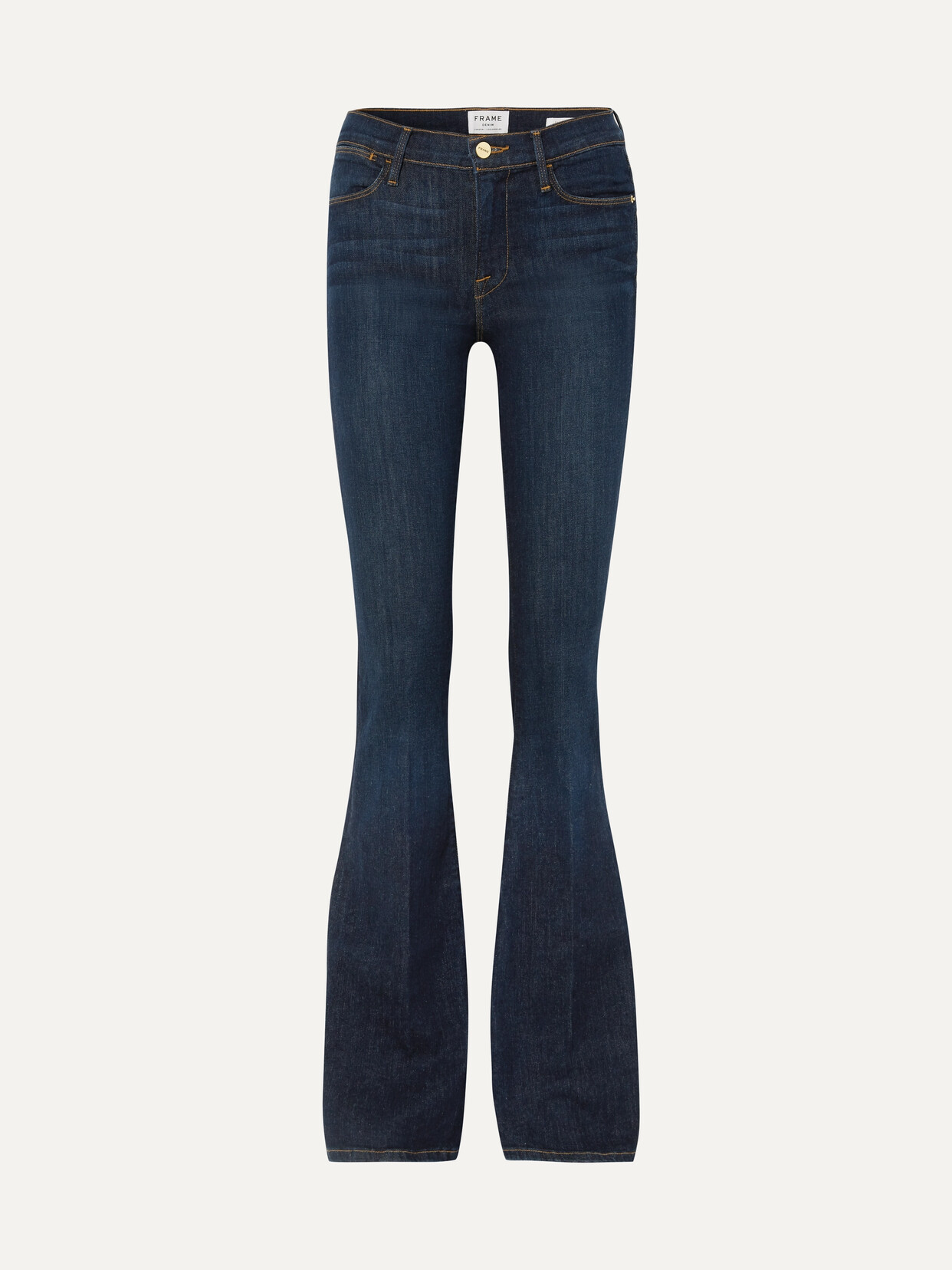 Shop Frame Le High Flare High-rise Jeans In Dark Denim