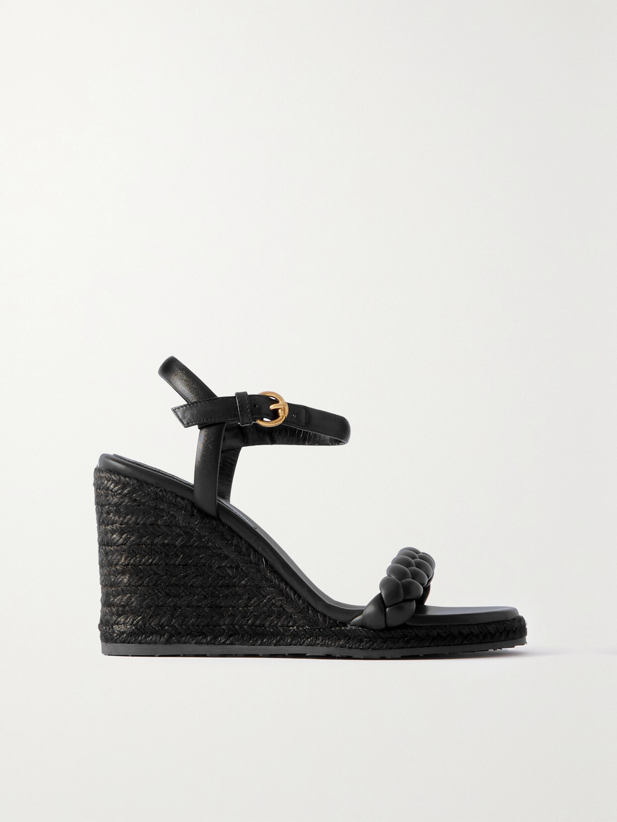 GIANVITO ROSSI CRUZ 85 BRAIDED LEATHER ESPADRILLE WEDGE SANDALS