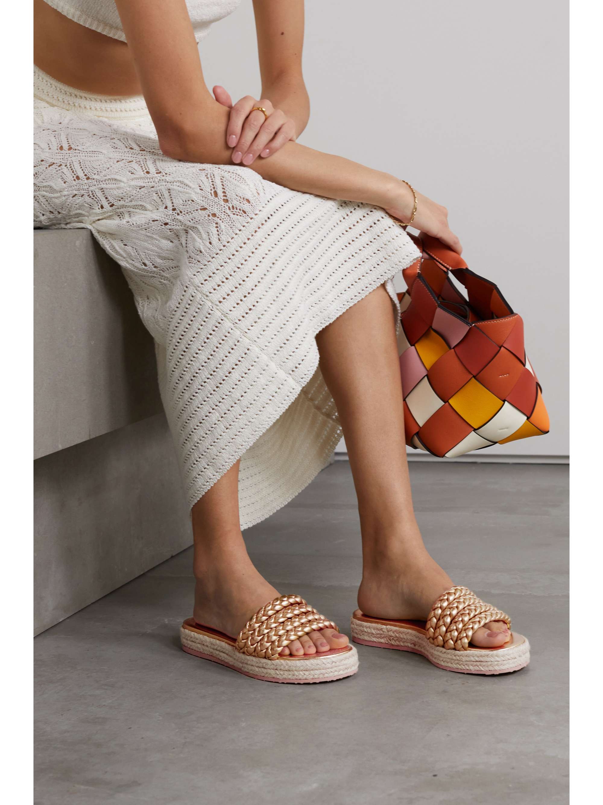 GIANVITO ROSSI Marbella braided metallic leather espadrille slides
