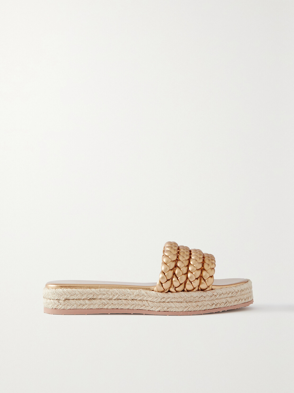 Gianvito Rossi Marbella Braided Metallic Leather Espadrille Slides