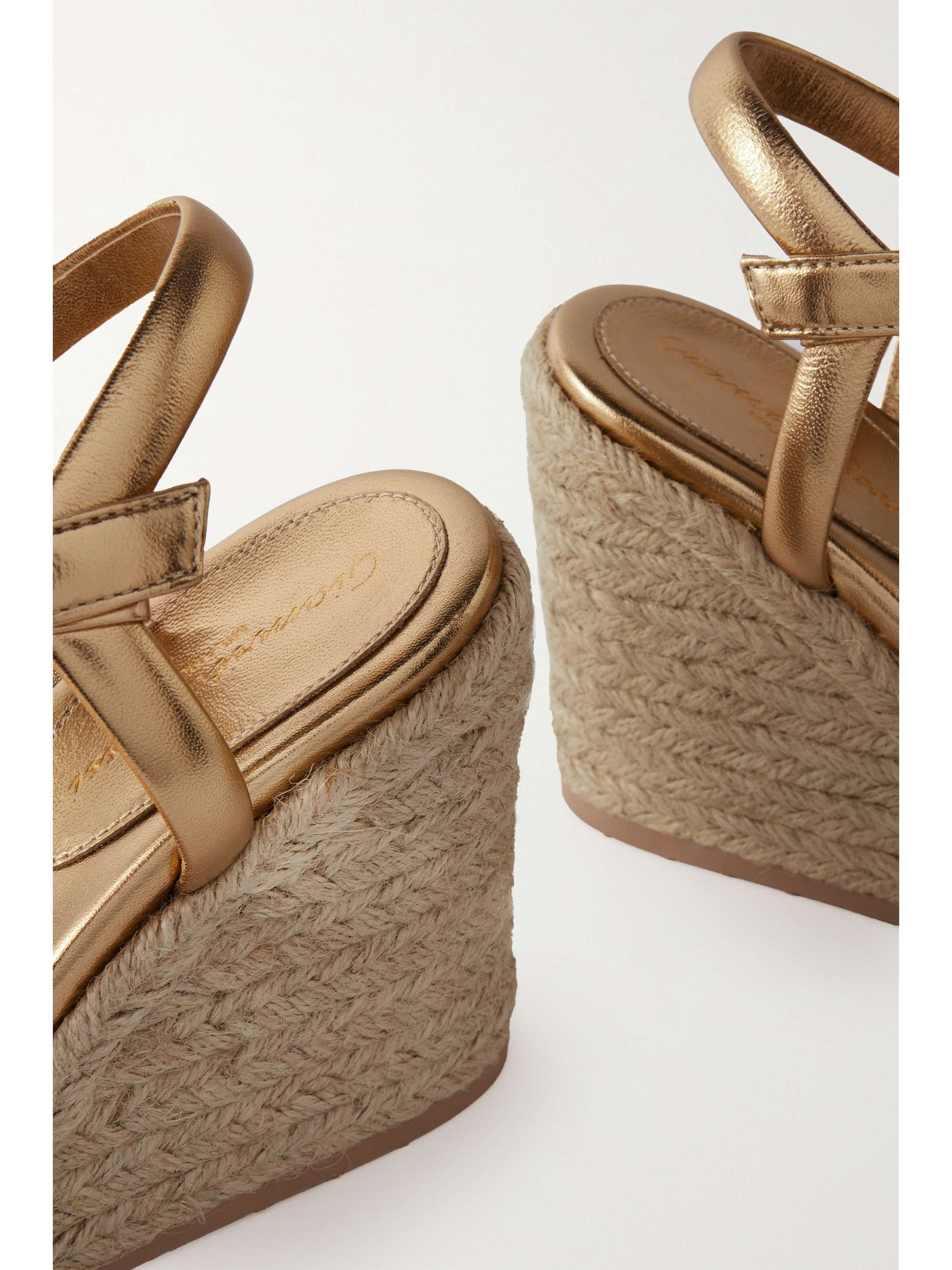 GIANVITO ROSSI Cruz 85 braided metallic leather espadrille wedge sandals