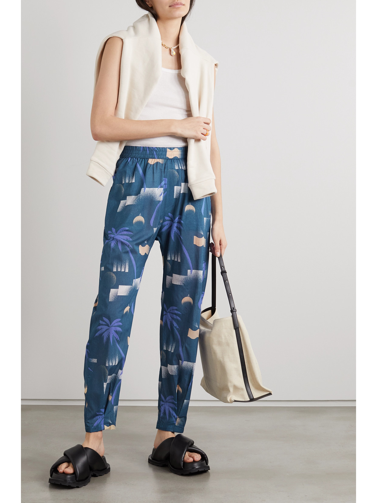 Paradised Paula Printed Chambray Pants In Blue