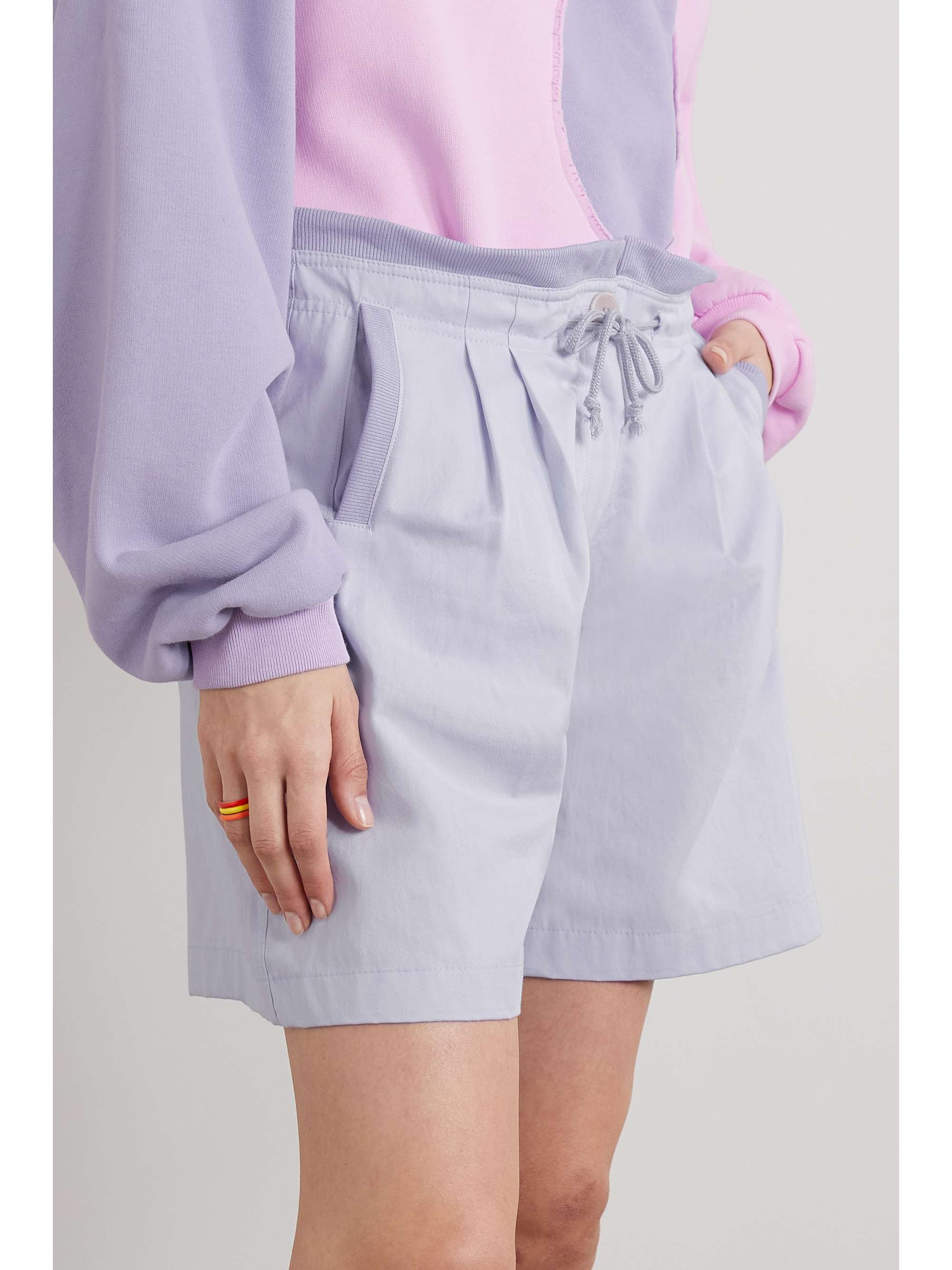 PARADISED Valley pleated cotton-twill and ribbed jersey shorts