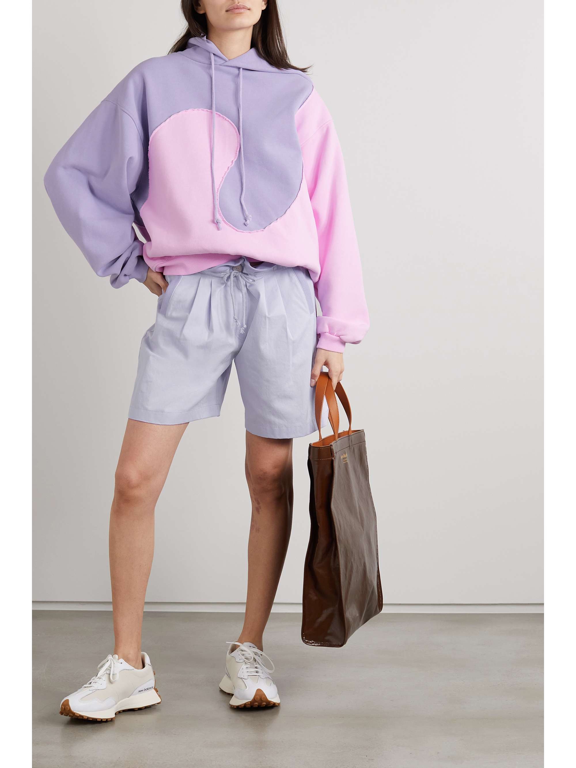 PARADISED Valley pleated cotton-twill and ribbed jersey shorts