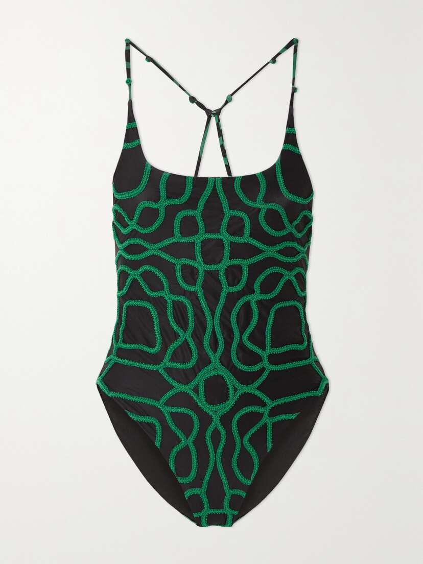 Agua by Agua Bendita Guajira Open-back Bead-embellished Embroidered Recycled Swimsuit - x large
