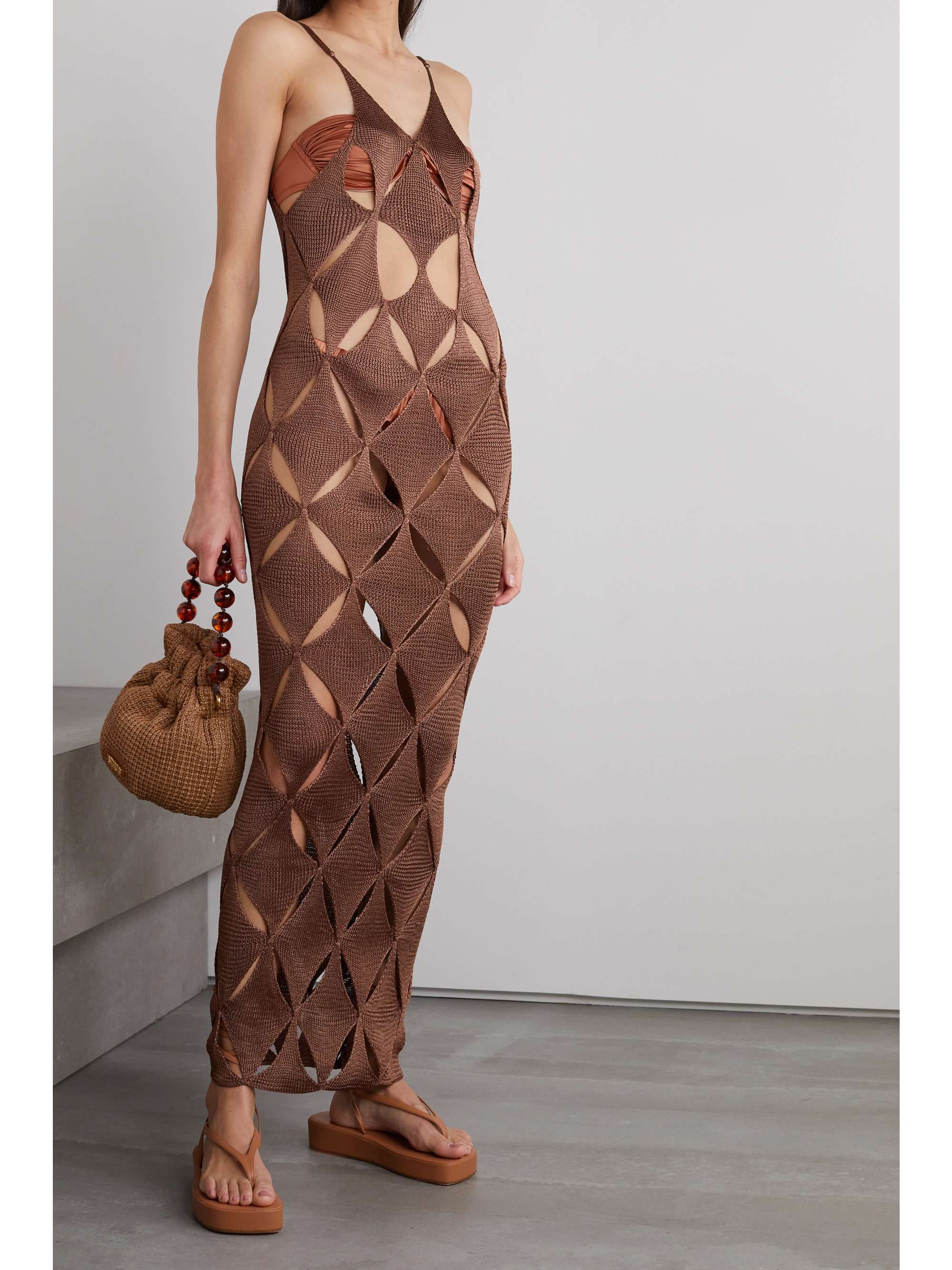 ISA BOULDER First Argyle cutout knitted maxi dress