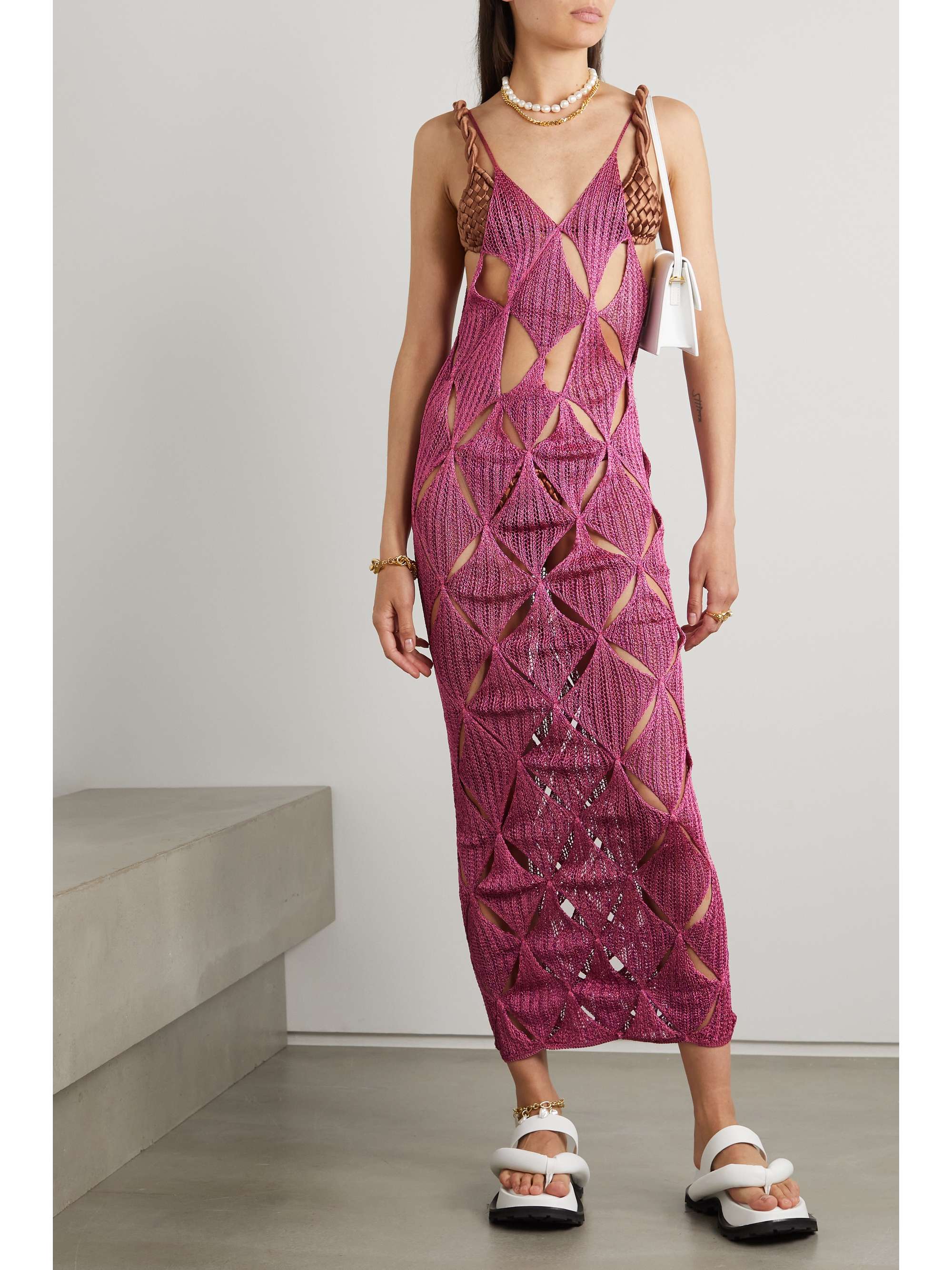 ISA BOULDER Argyle cutout knitted midi dress | NET-A-PORTER