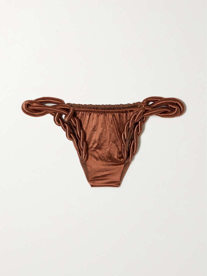 Isa Boulder Tight Rope Twisted Ruched Stretch-satin Bikini Briefs