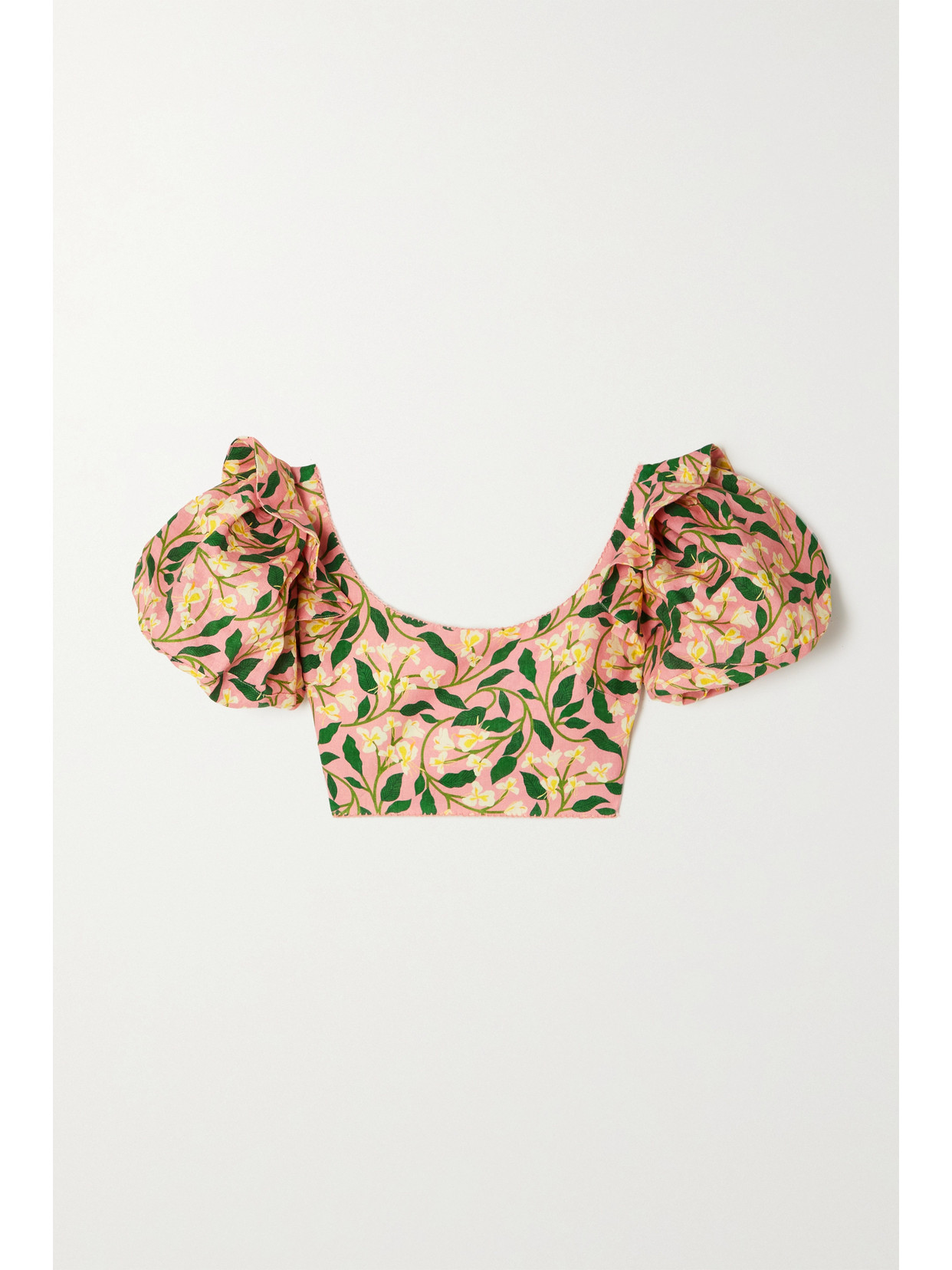 Agua by Agua Bendita Nova Cropped Ruffled Floral-print Linen Top - Pink