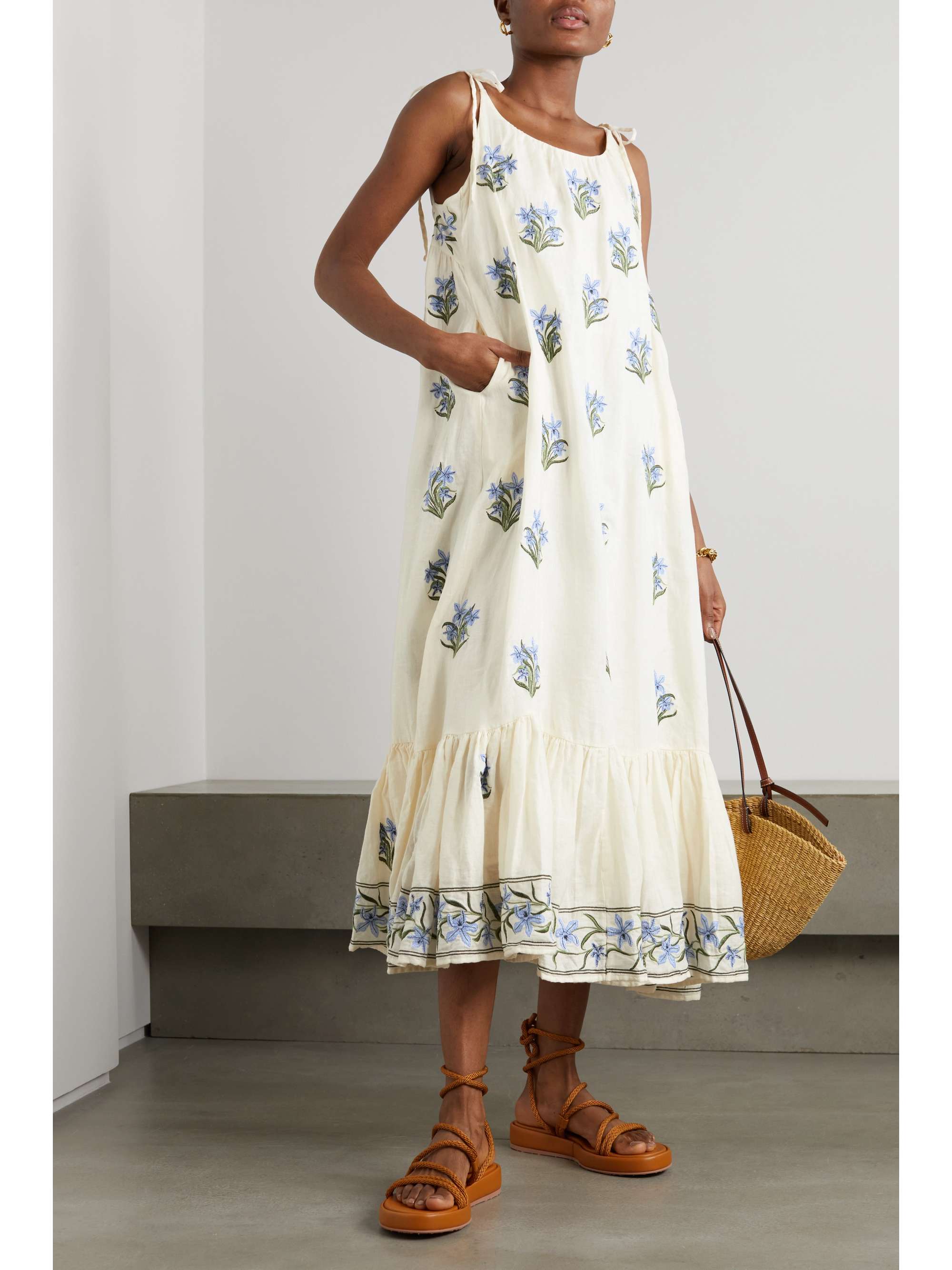 Ivory Bossa embroidered linen maxi 