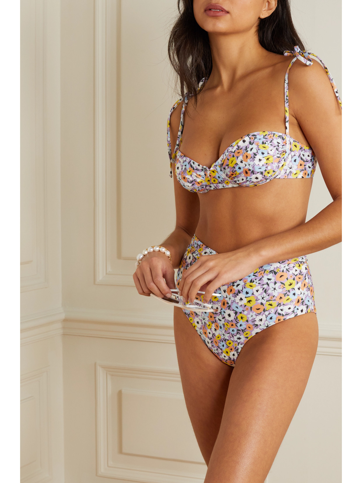 Agua by Agua Bendita - Cuba Ruched Floral-print Recycled Underwired Bikini Top - Purple