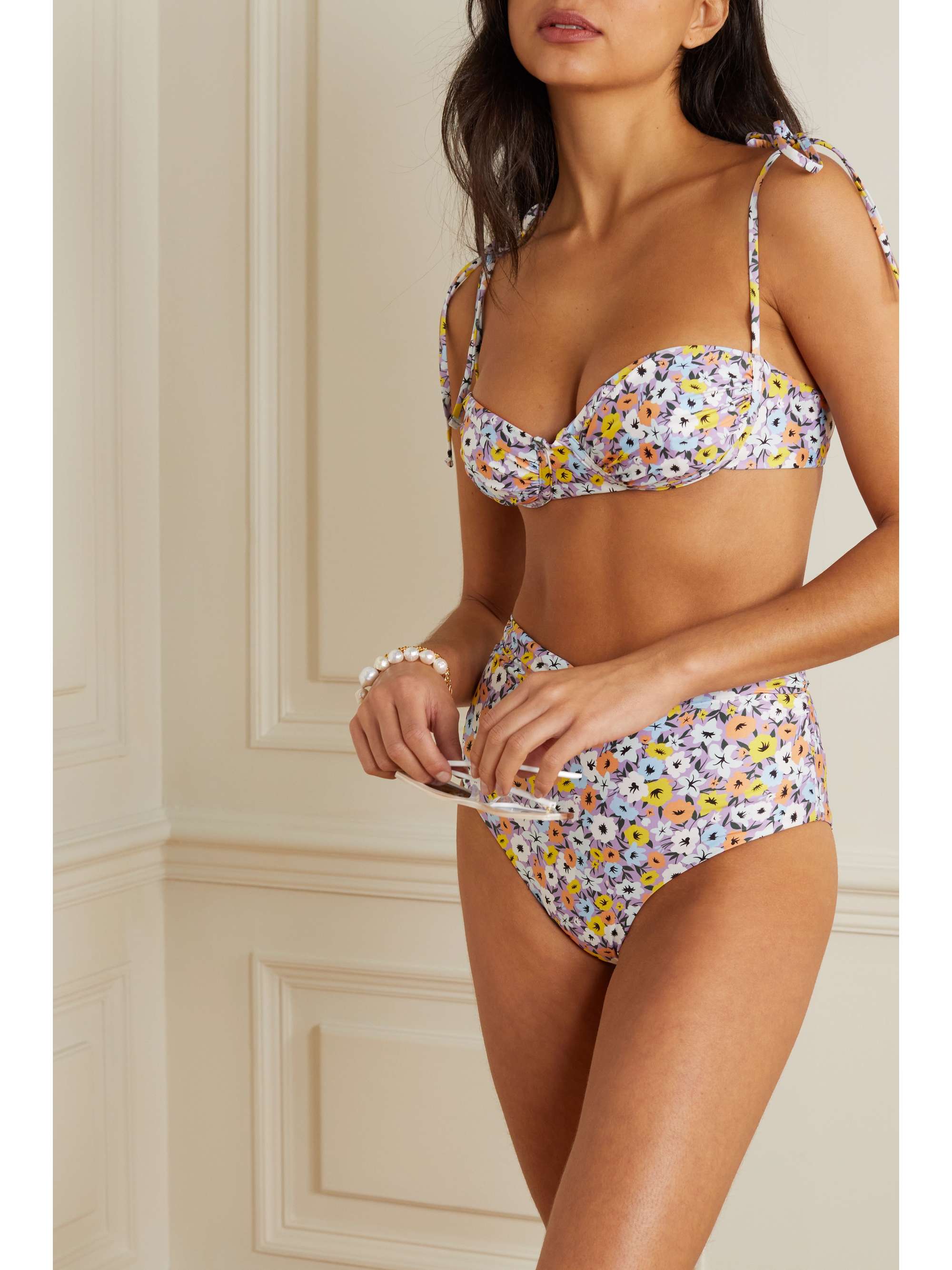 AGUA BY AGUA BENDITA Cuba ruched floral-print recycled underwired bikini top