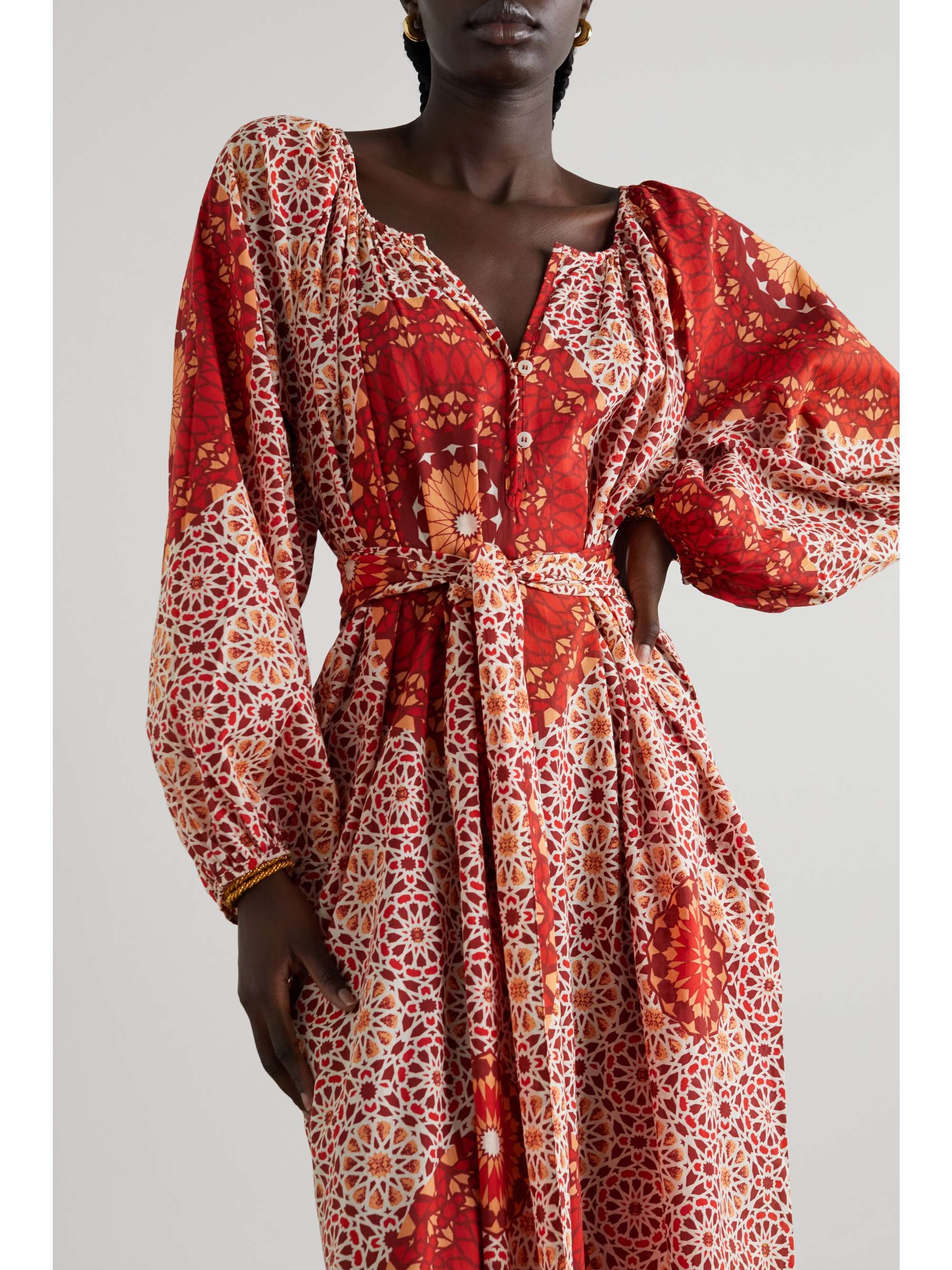 Red Heather belted printed organic 