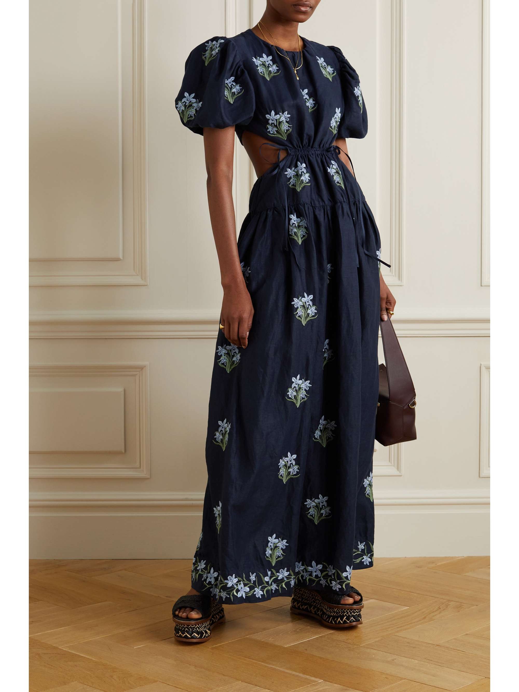 AGUA BY AGUA BENDITA Samba openback cutout embroidered linen maxi